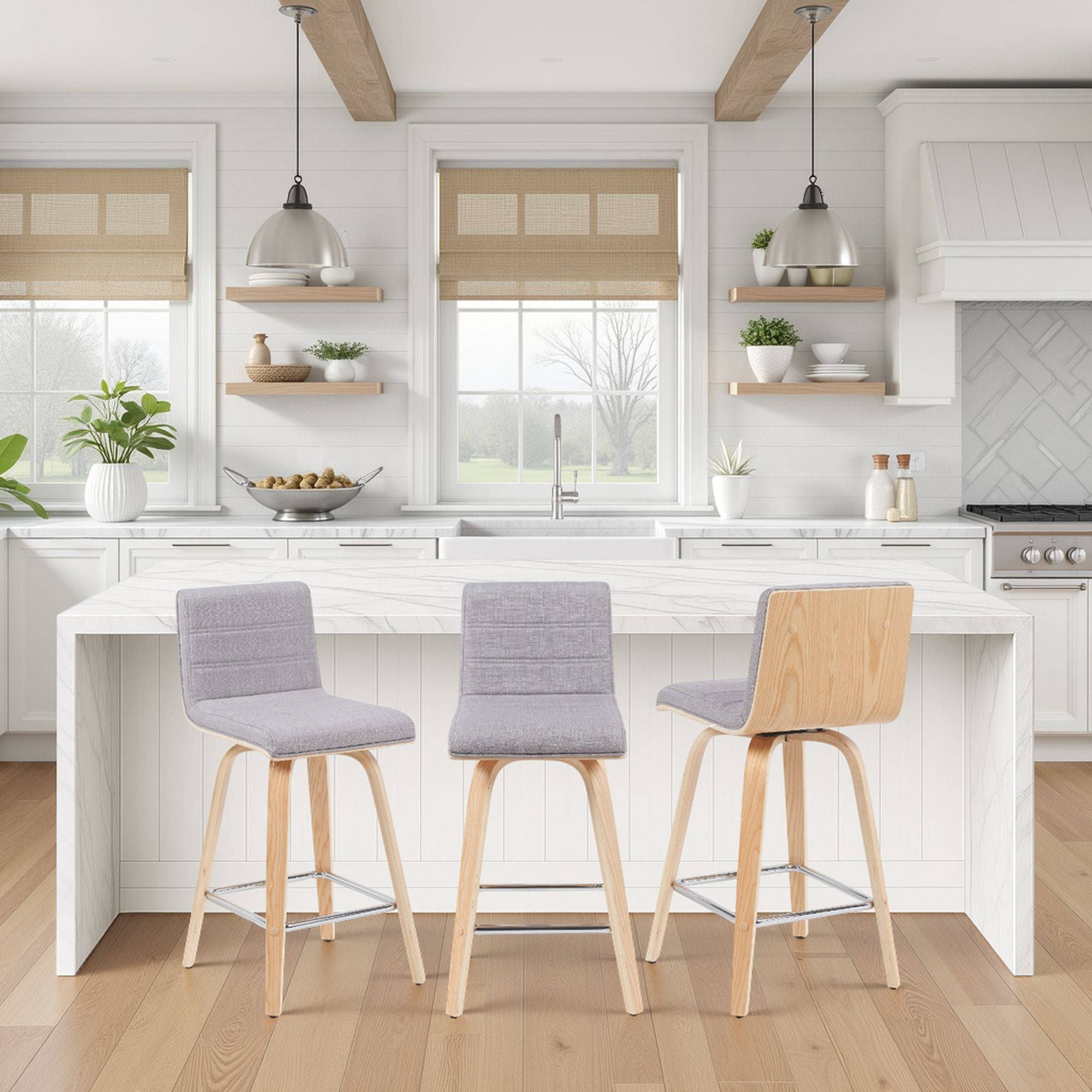 Vienna - Modern Counter Height Swivel Bar Stool - Patterned Oak Wood Frame