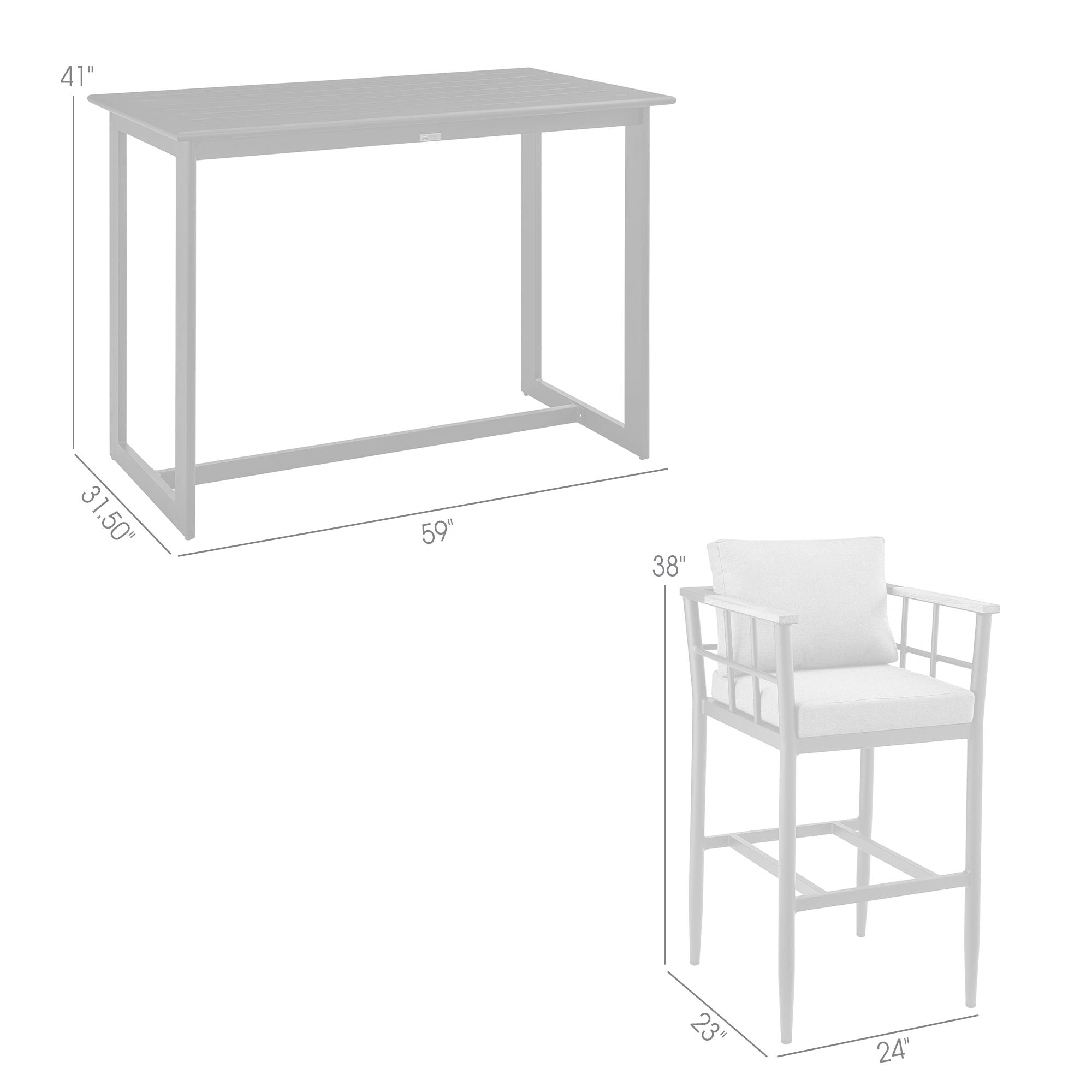 Orlando - Outdoor Patio 5-Piece Bar Table Set In Aluminum With Gray Cushions