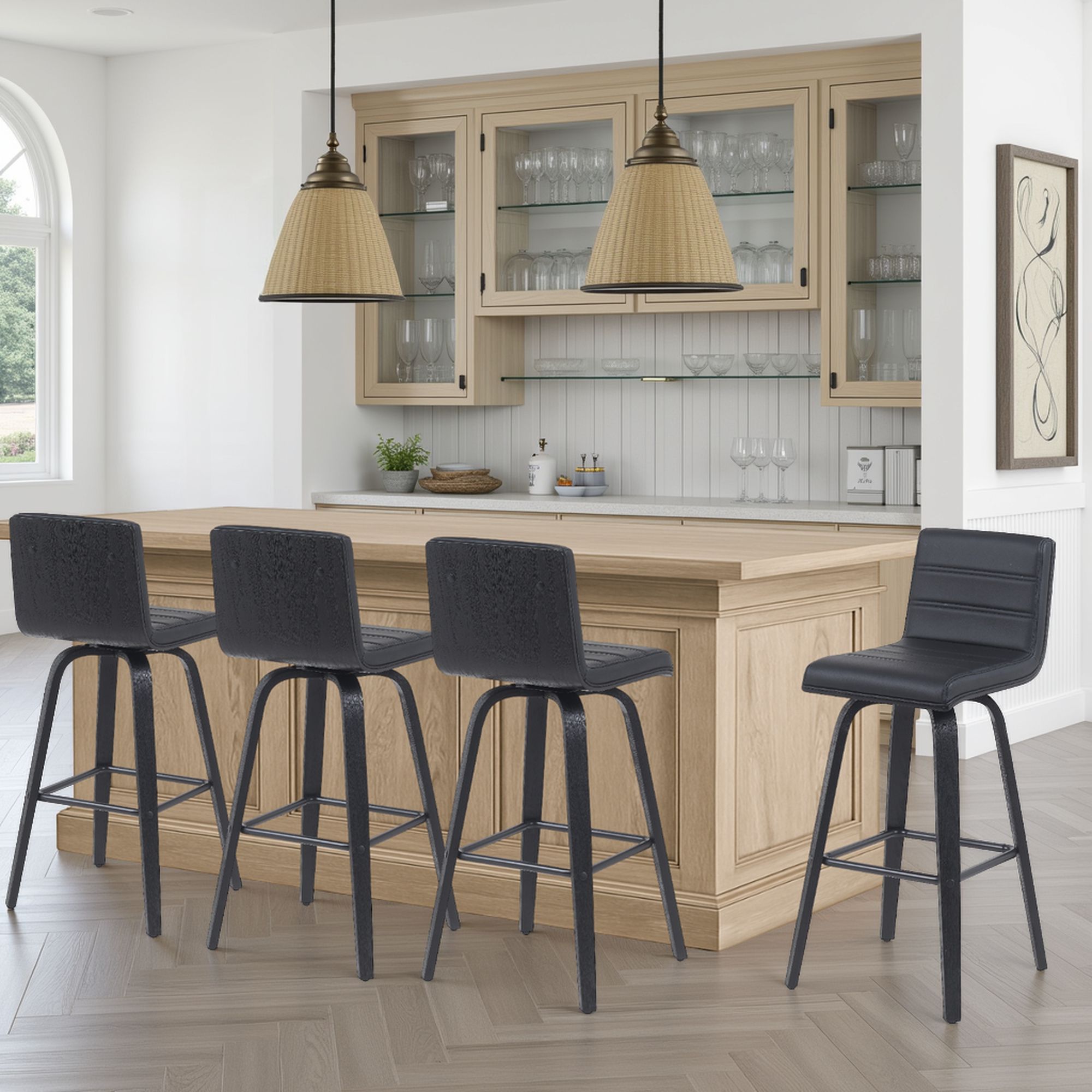 Vienna - Modern Swivel Bar Height Stool - Black Brushed Wood Frame