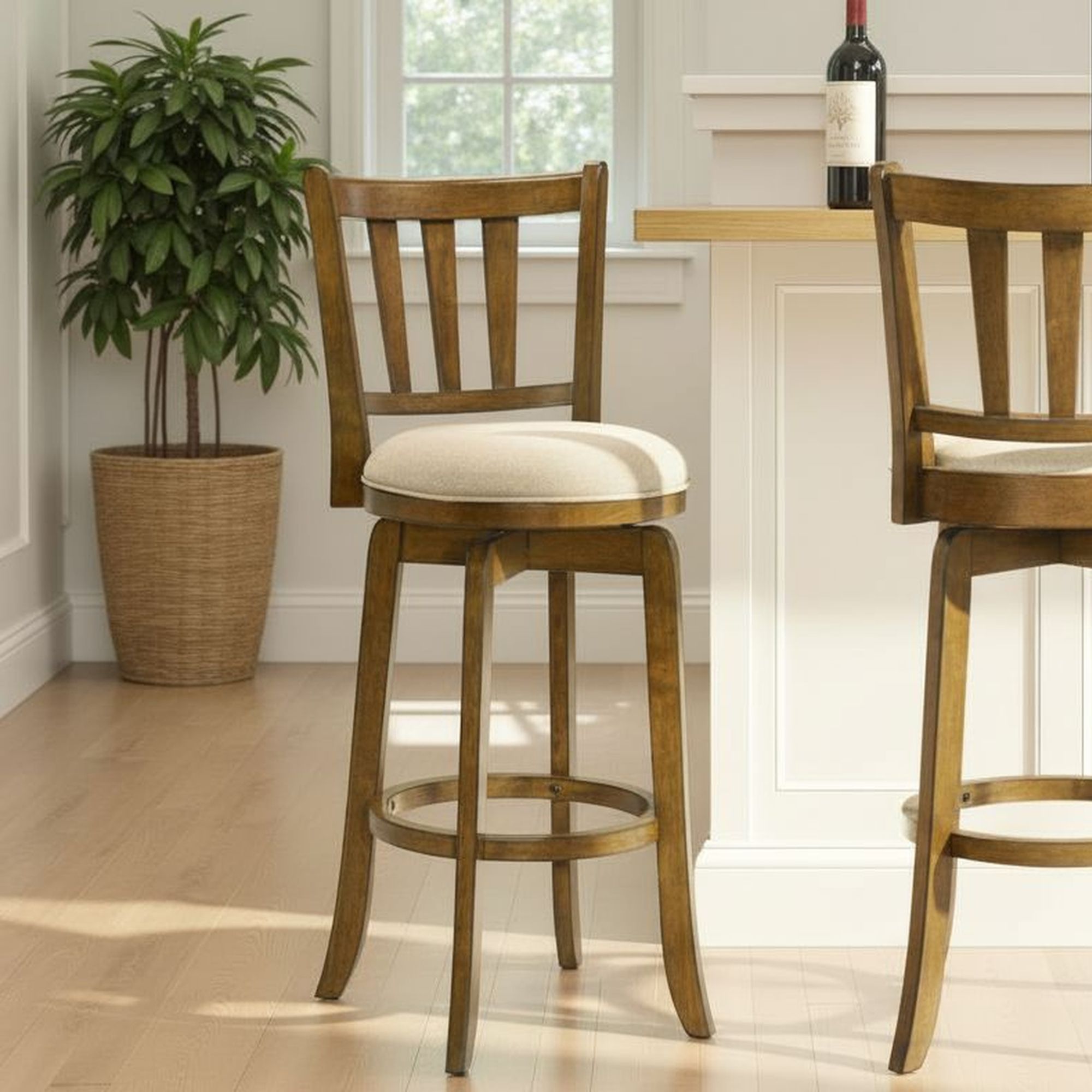 Wren - Modern Farmhouse Swivel Wood Bar Height Kitchen Bar Stool
