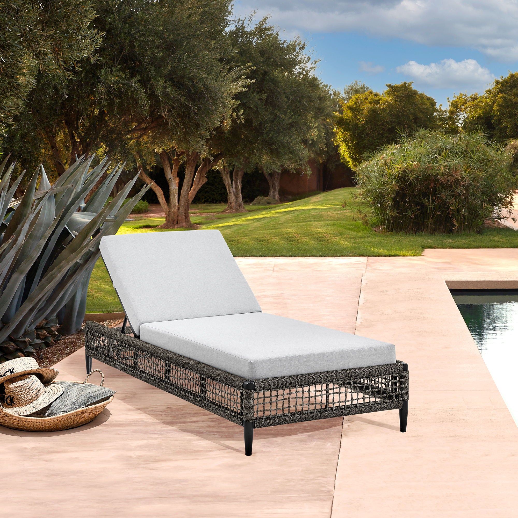 Alegria - Outdoor Patio Adjustable Chaise Lounge Chair With Cushions - Gray