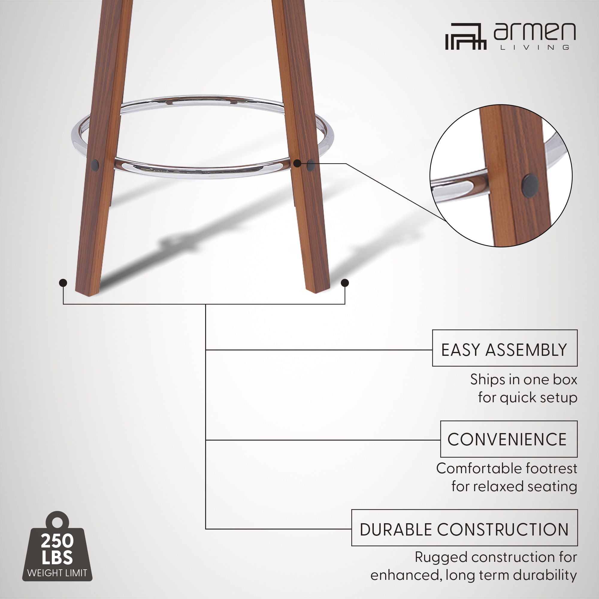 Pico - Swivel Walnut Wood Faux Leather Stool