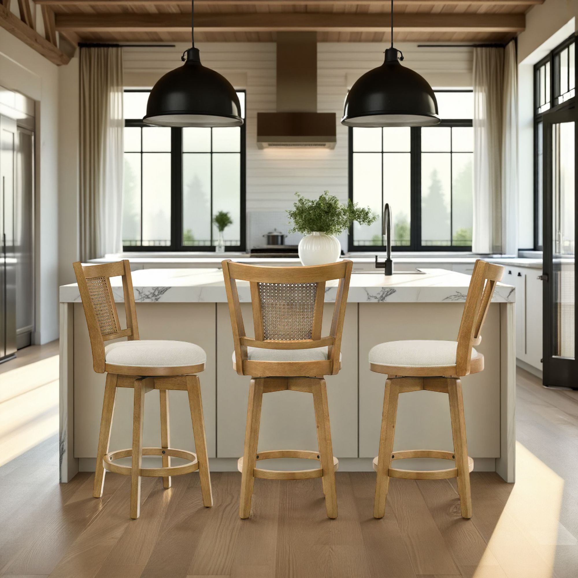 Isla - 26" Amber Glow Counter Height Rubberwood Swivel Barstool