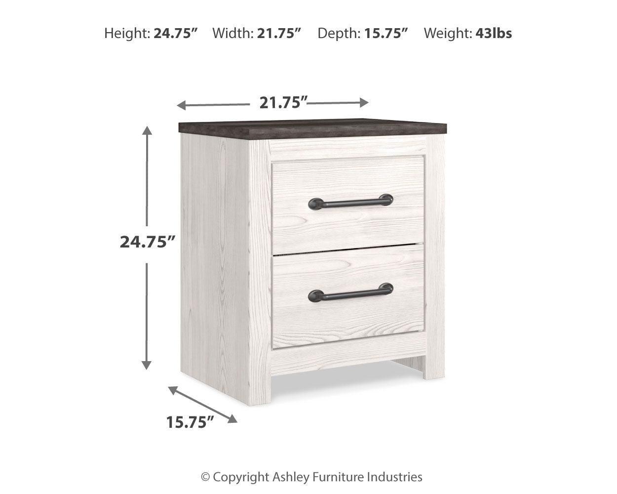 Gerridan - Two Drawer Night Stand - White / Gray