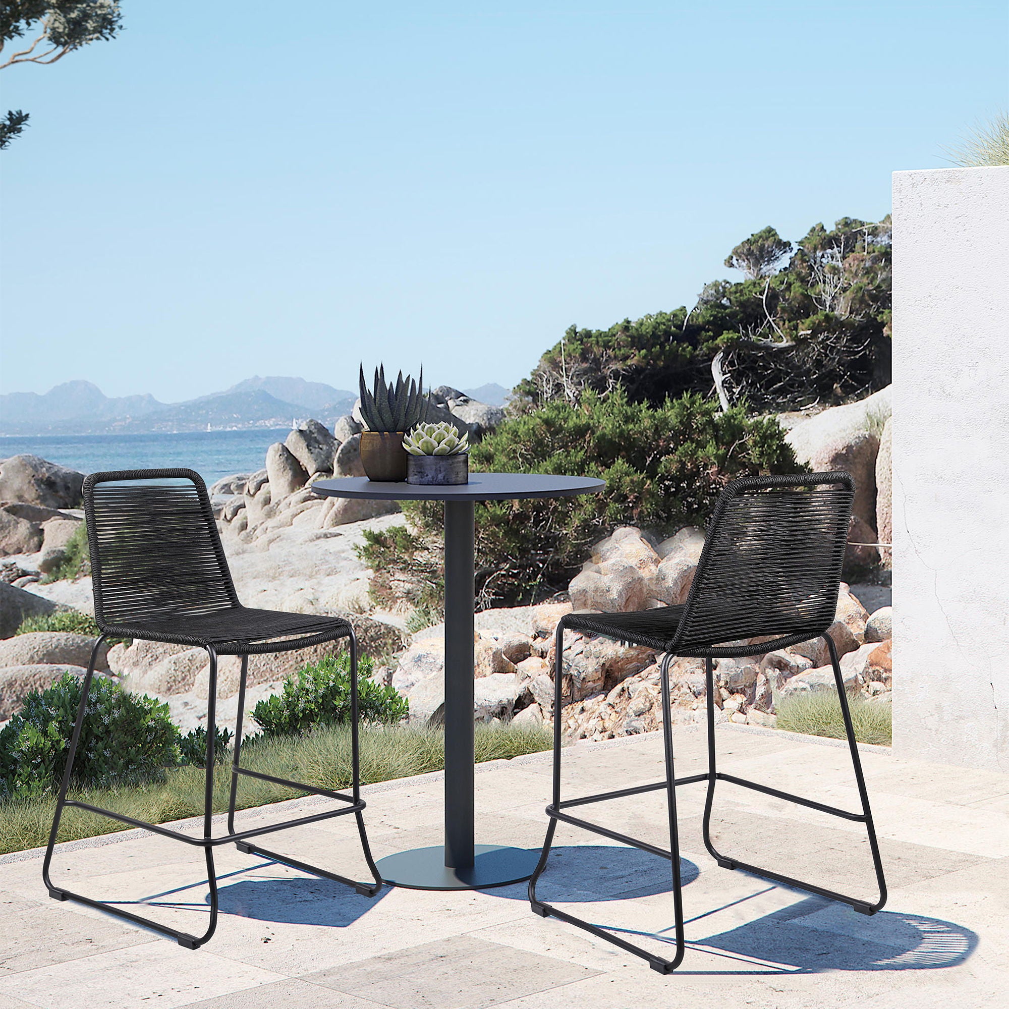 Shasta - 30" Outdoor Metal And Rope Stackable Barstool