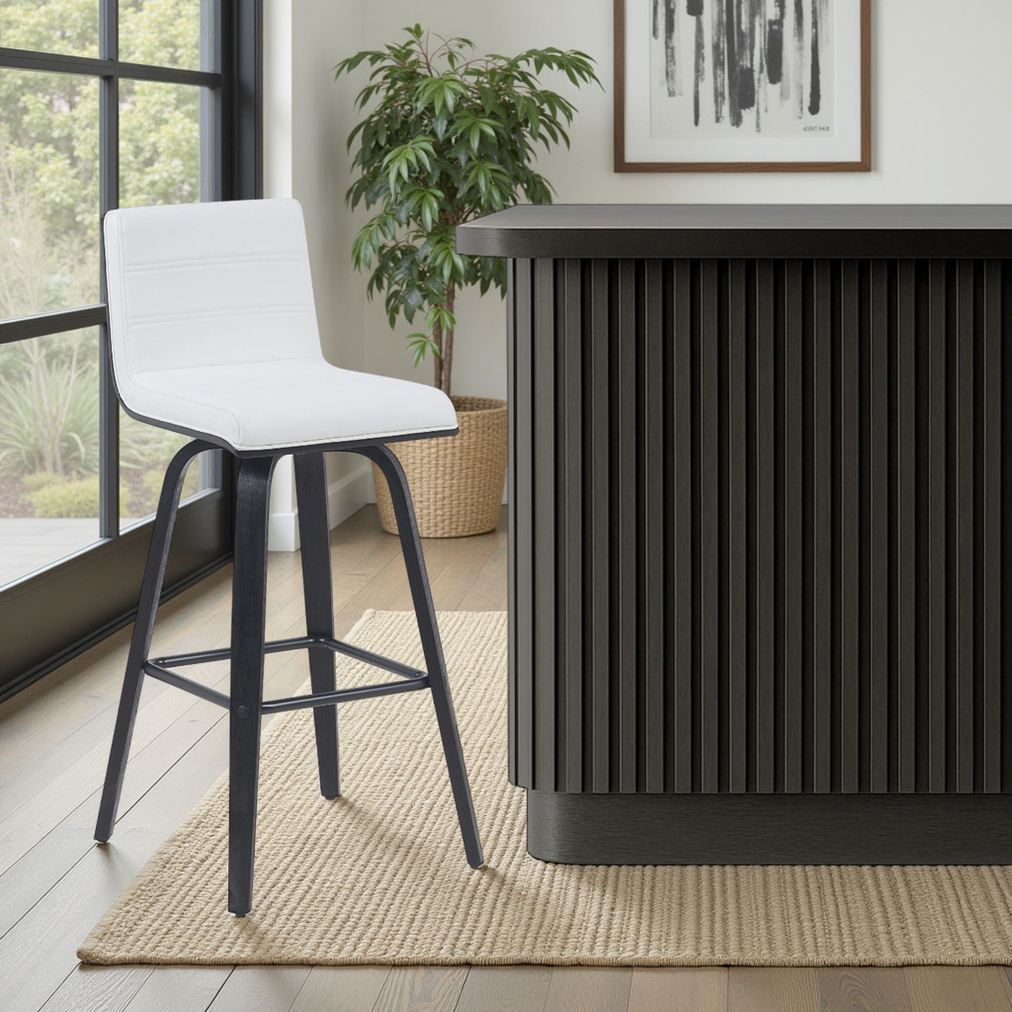 Vienna - Modern Swivel Bar Height Stool - Black Brushed Wood Frame
