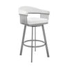 Bronson - 25" Counter Height Swivel Bar Stool - Silver Finish And White Faux Leather