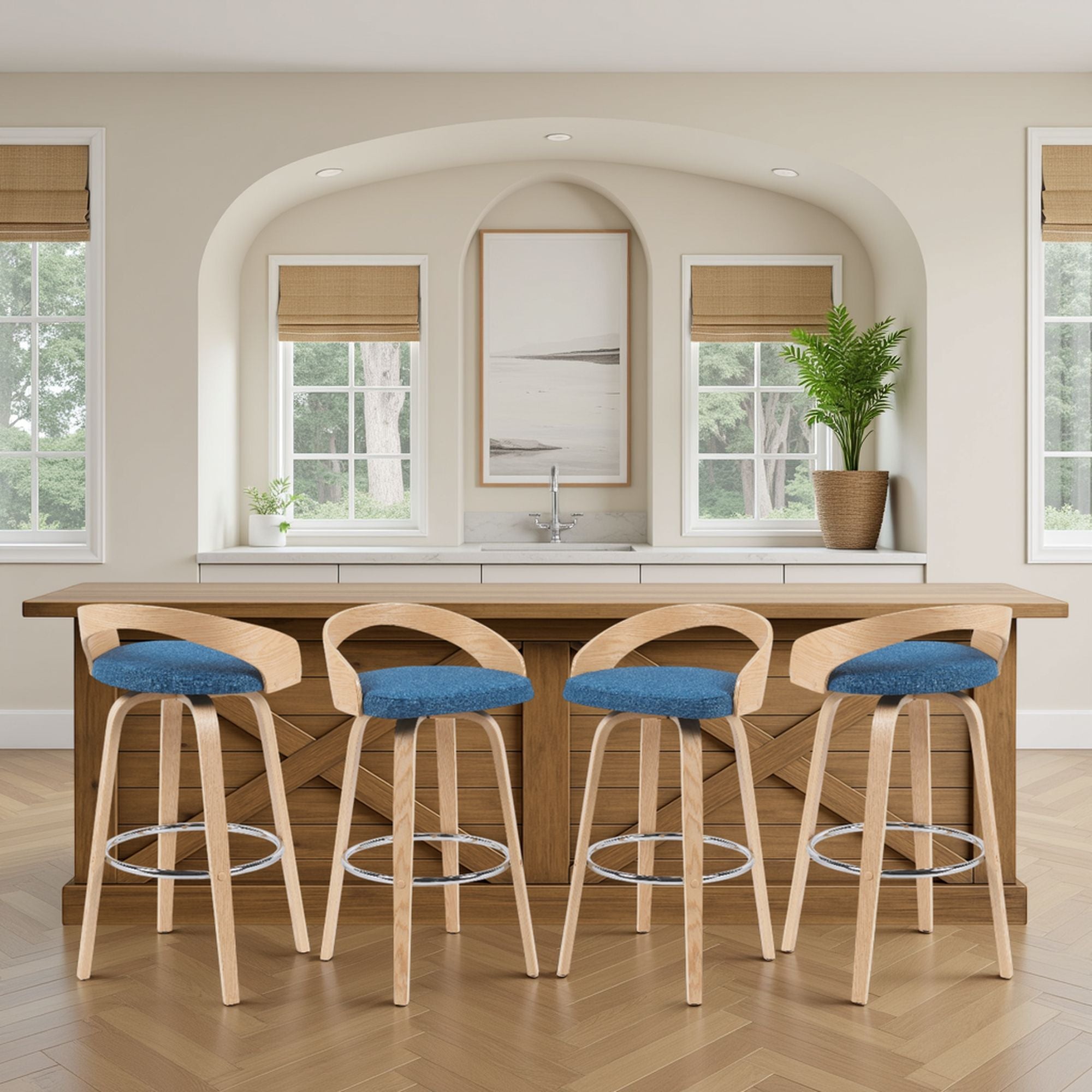 Sonia - Modern Swivel Bar Height Stool - Patterned Oak Wood Finish