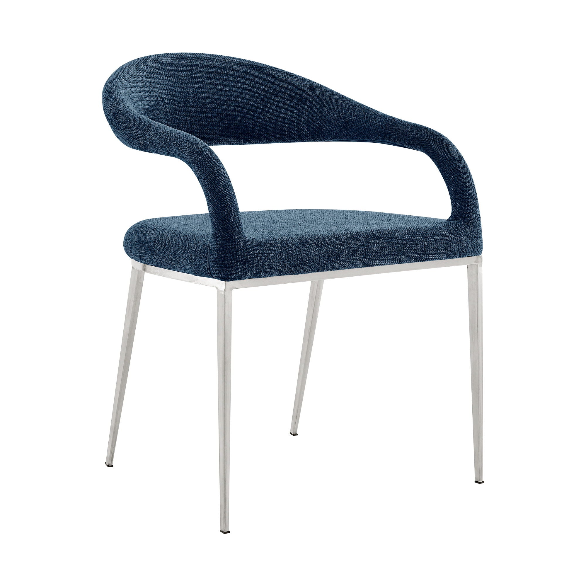 Armen Living Morgan Upholstered Dining Chair with Matte Black Iron and Blue Fabric