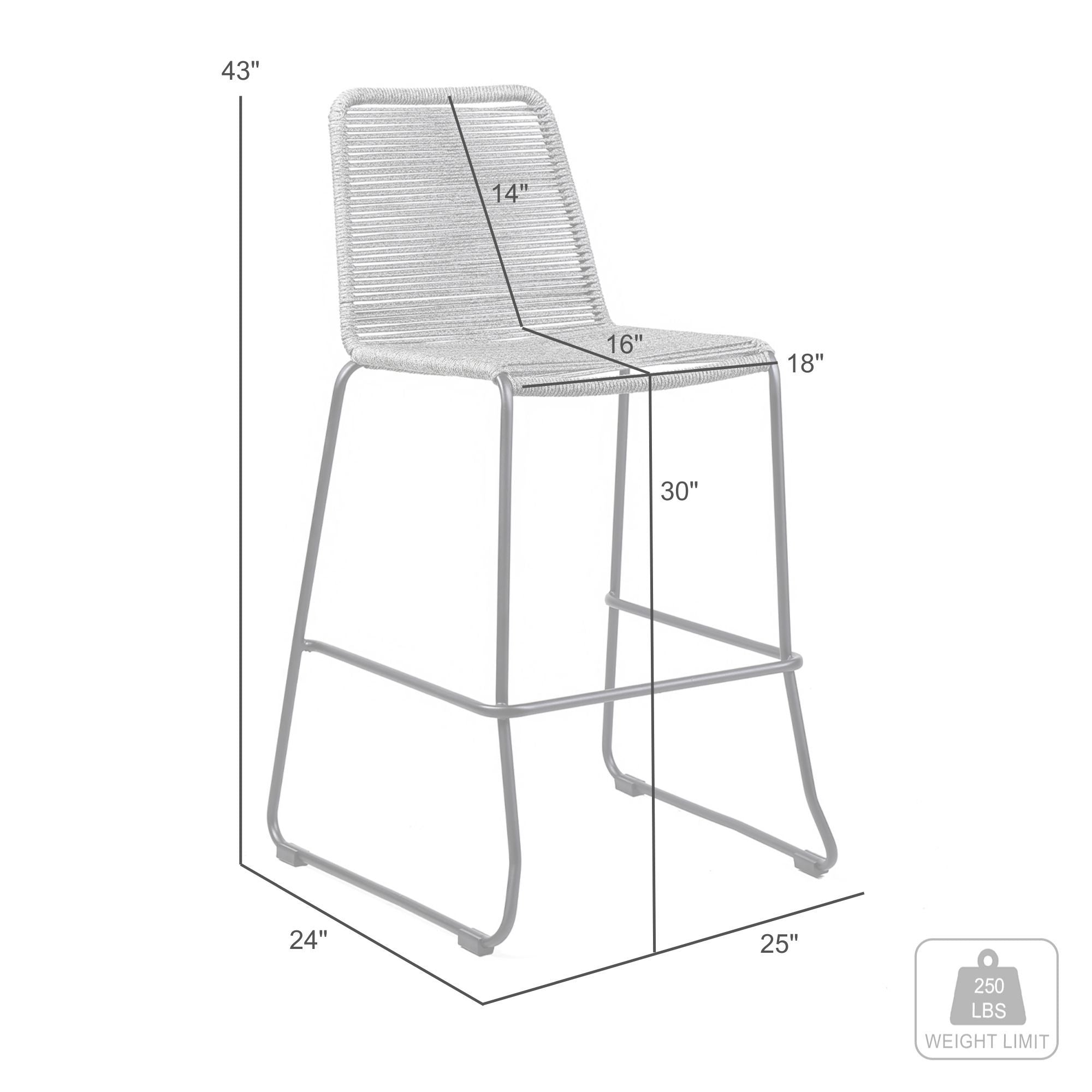 Shasta - 30" Outdoor Metal And Rope Stackable Barstool