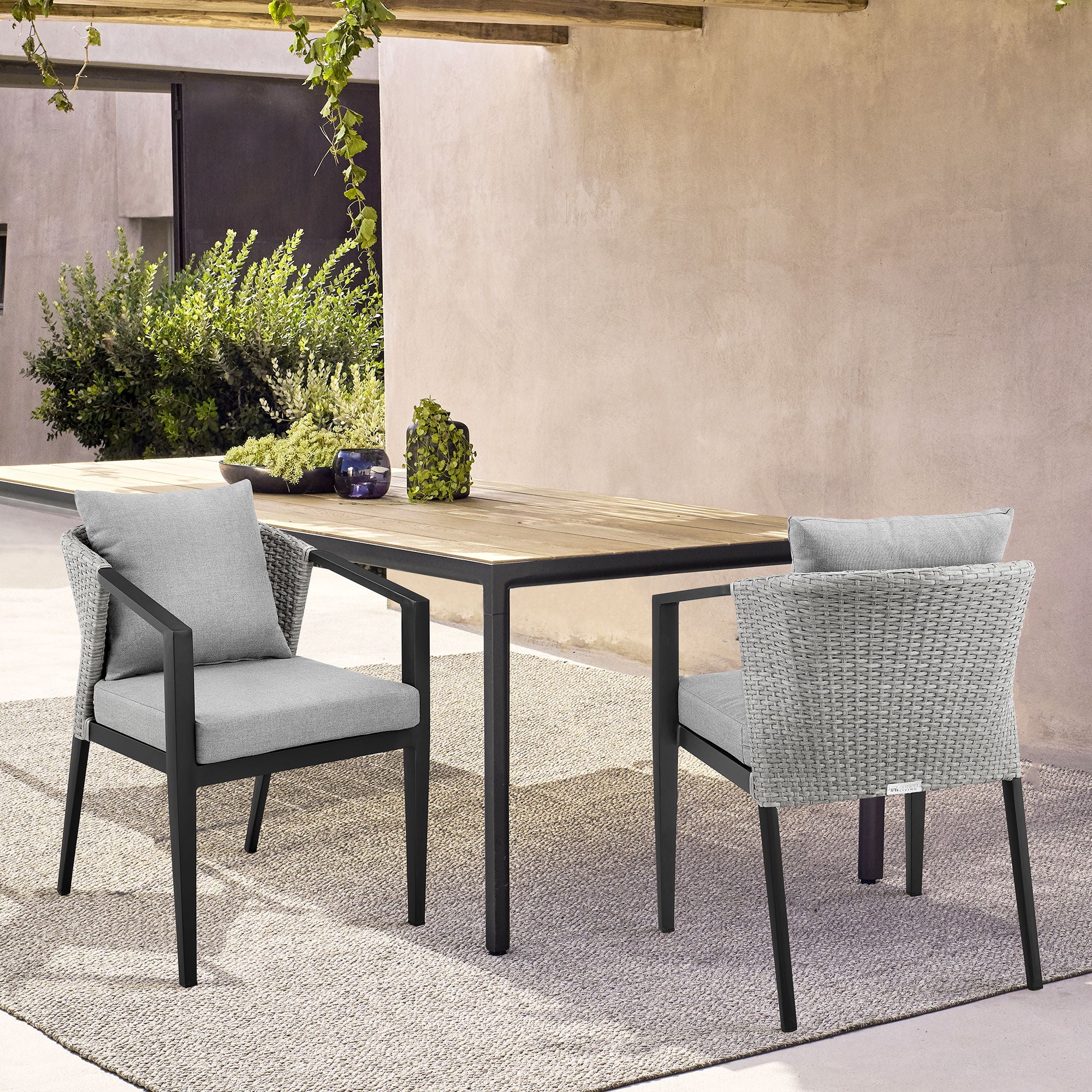 Palma - Outdoor Patio Dining Chairs In Aluminum And Wicker With Gray Cushions - (Set Of 2)