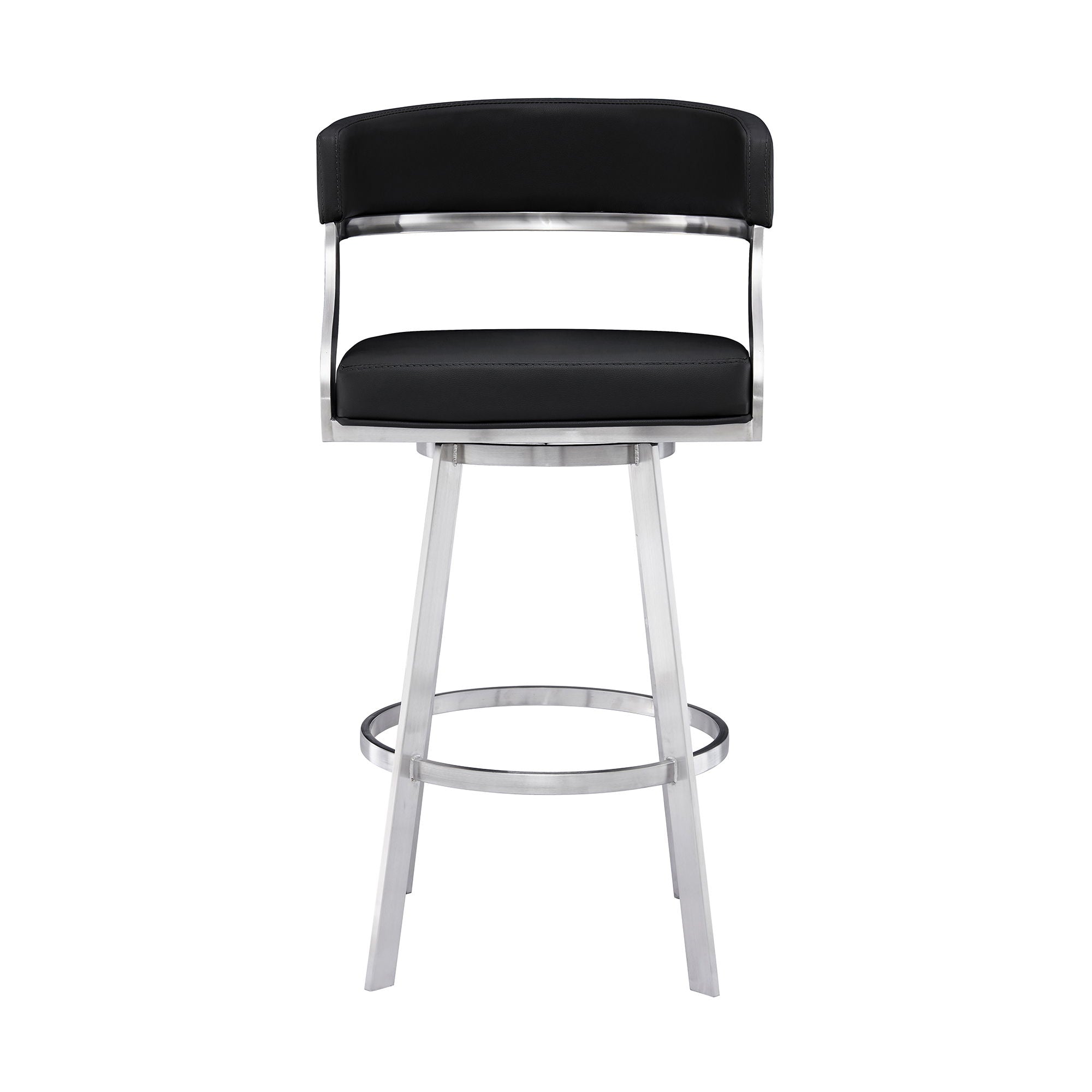 Dione - Swivel Faux Leather And Brushed Stainless Steel Bar Stool