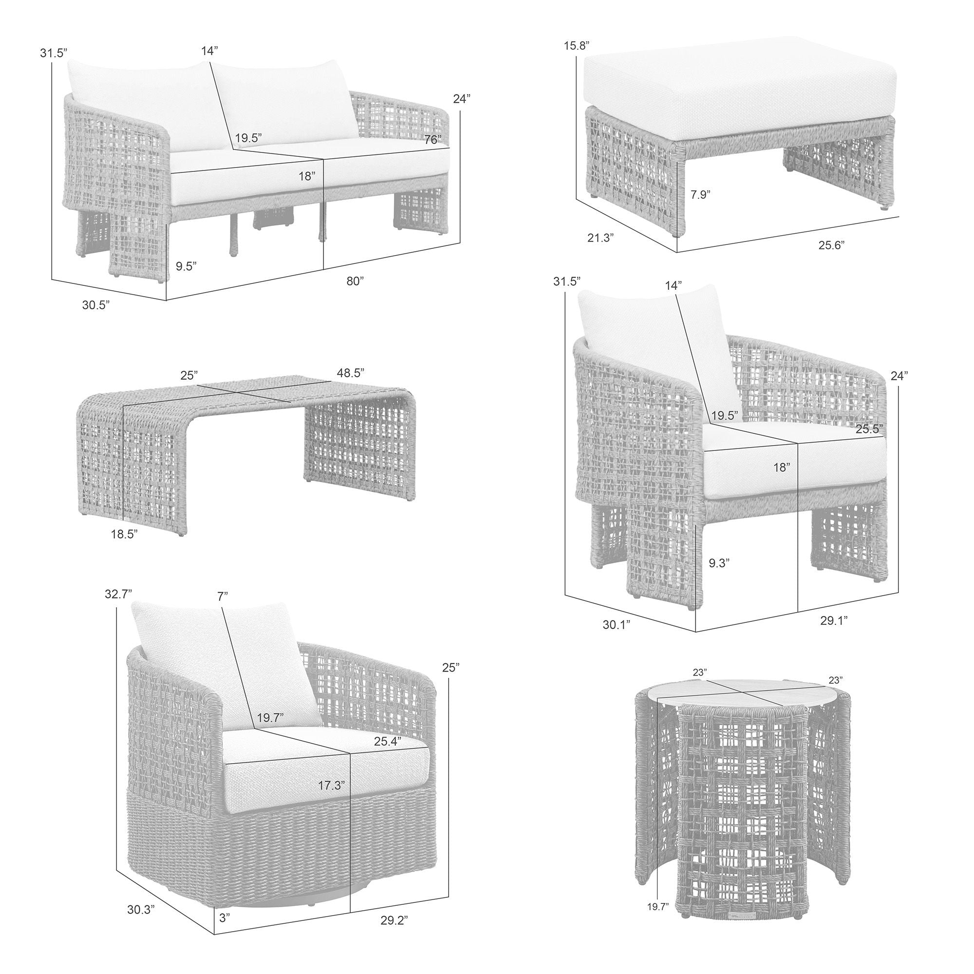 Driftbay - Powder Coated Metal Outdoor Conversation Set With Cushions