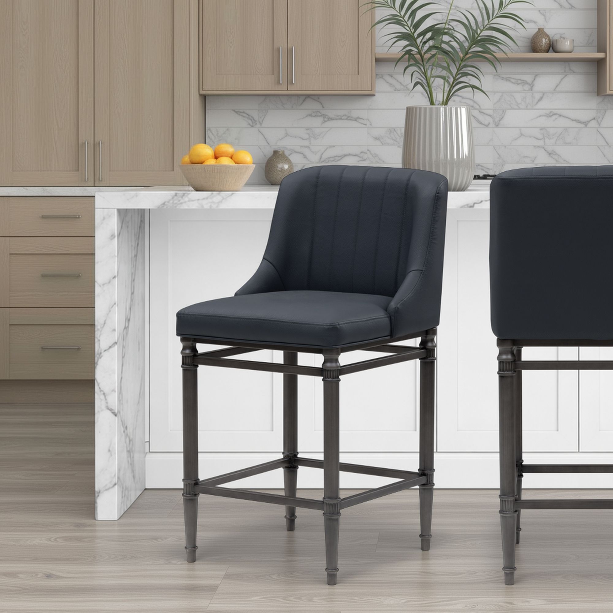 Marvin - Steel Frame Faux Leather Upholstered Counter Height Barstool