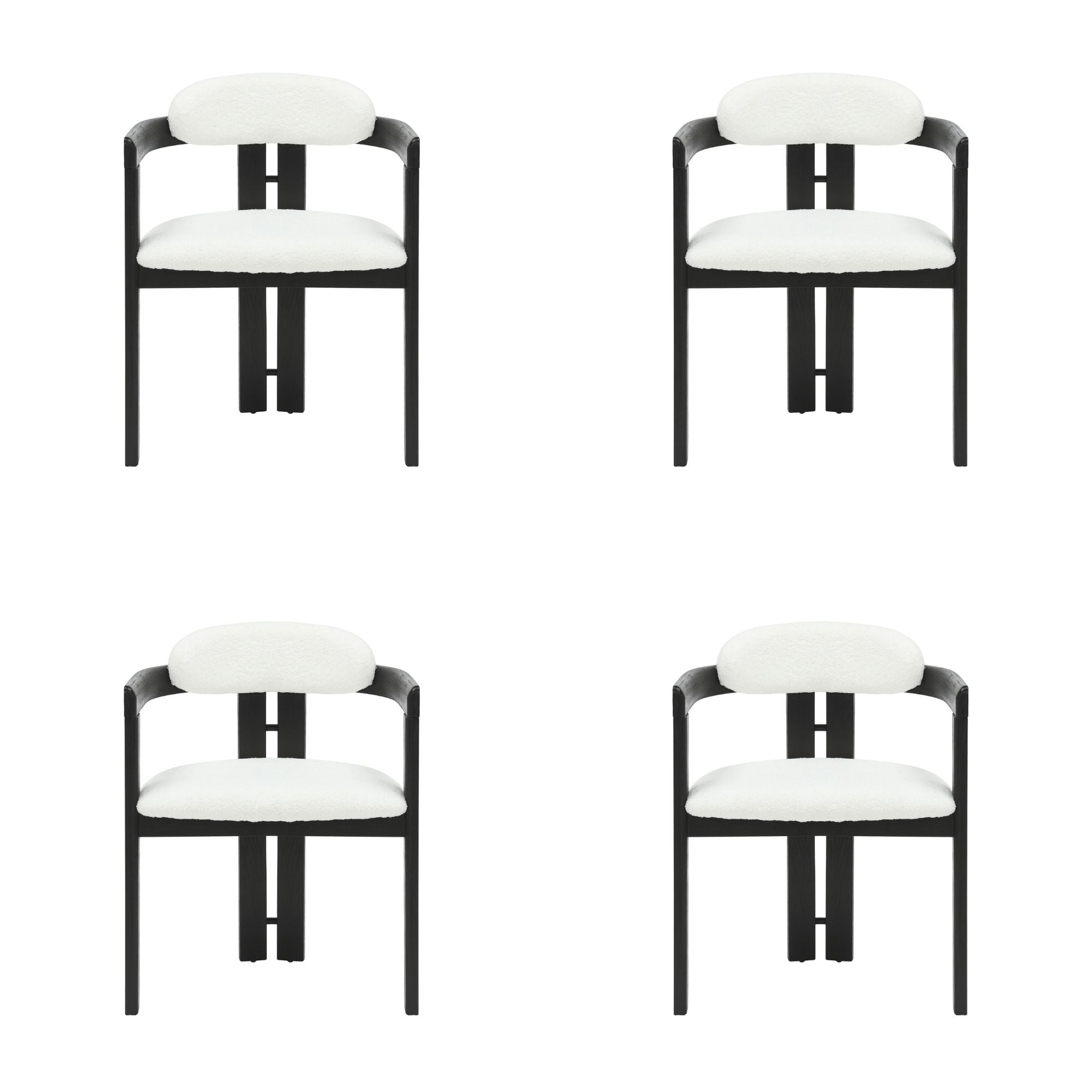 Jazmin - Curved Back Wood Dining Chair With Boucle Fabric Seat Set