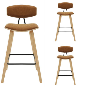 Fox - Counter Height Curved Back Wood Bar Stool With Faux Leather Seat