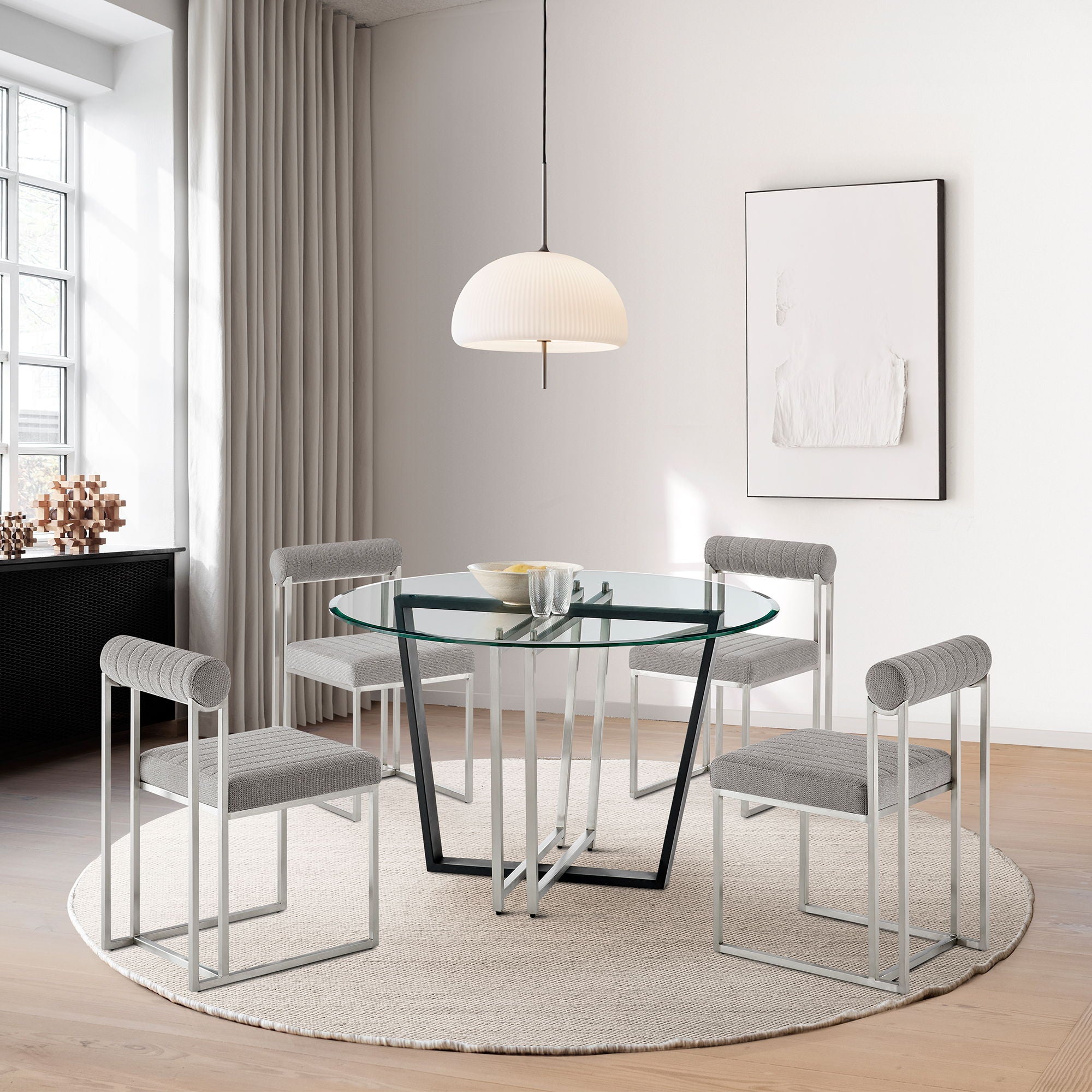 Devi Anastasia - Round Glass Dining Table Set