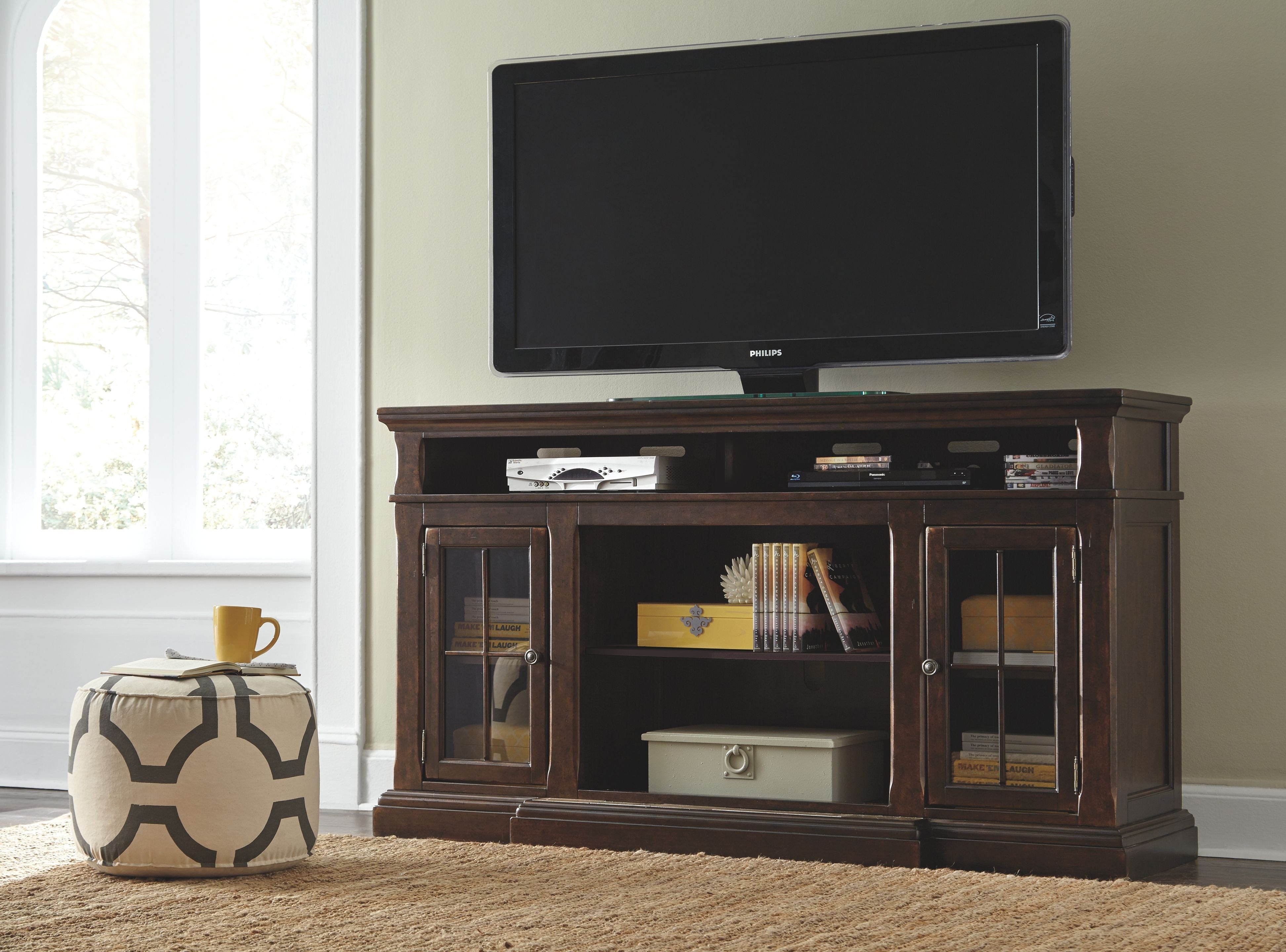 Roddinton - 2 Pc. - 74" TV Stand with Electric Infrared Fireplace Insert - Dark Brown