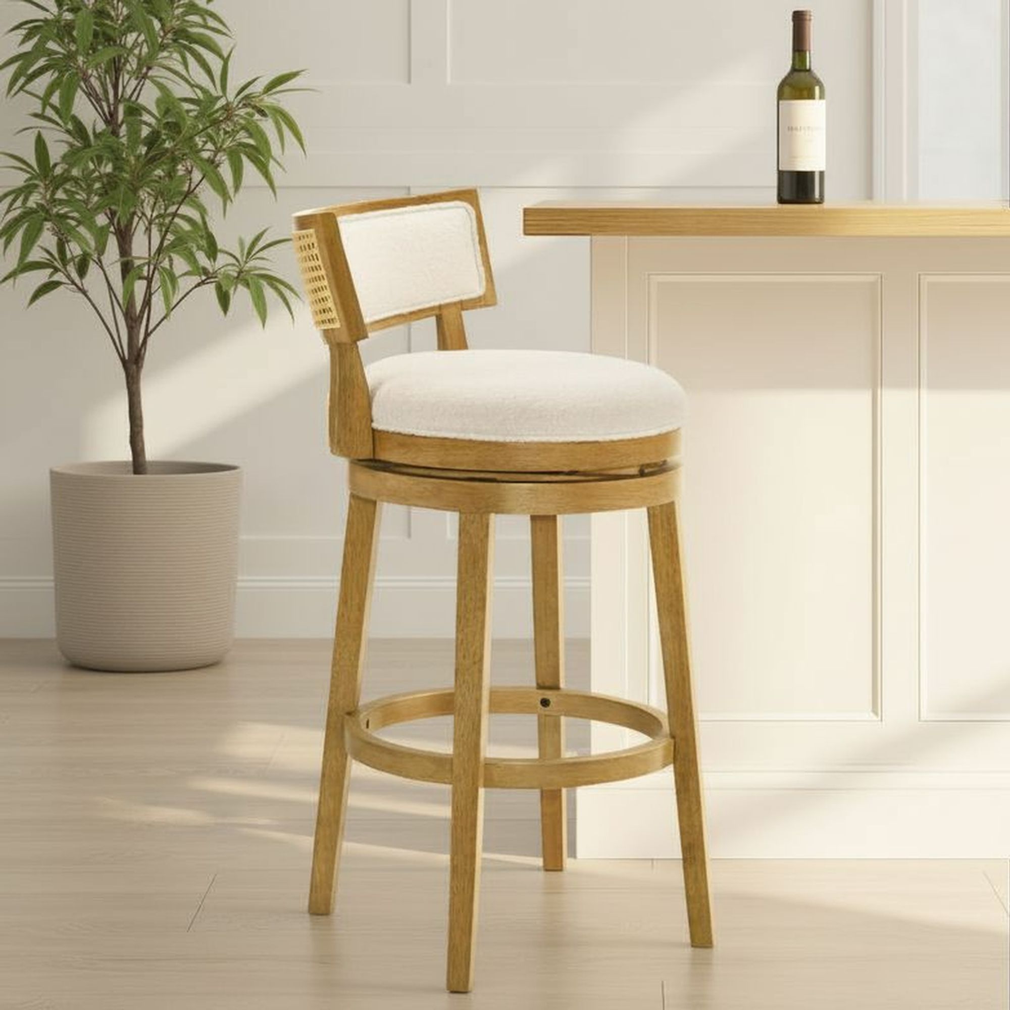 Noely - Modern Farmhouse Swivel Wood Bar Height Kitchen Bar Stool