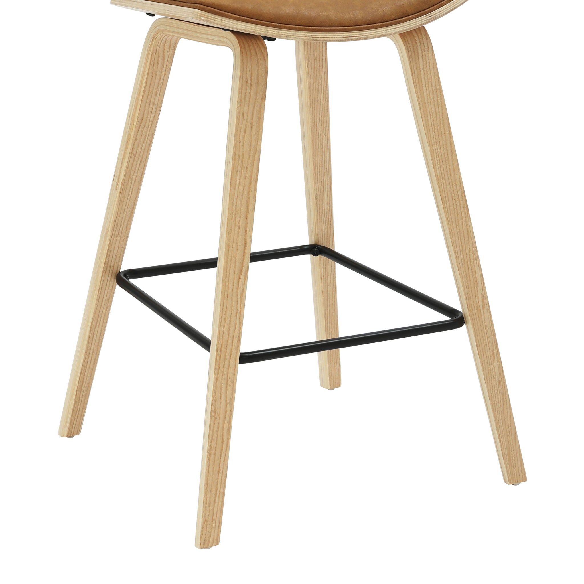 Fox - Counter Height Curved Back Wood Bar Stool With Faux Leather Seat
