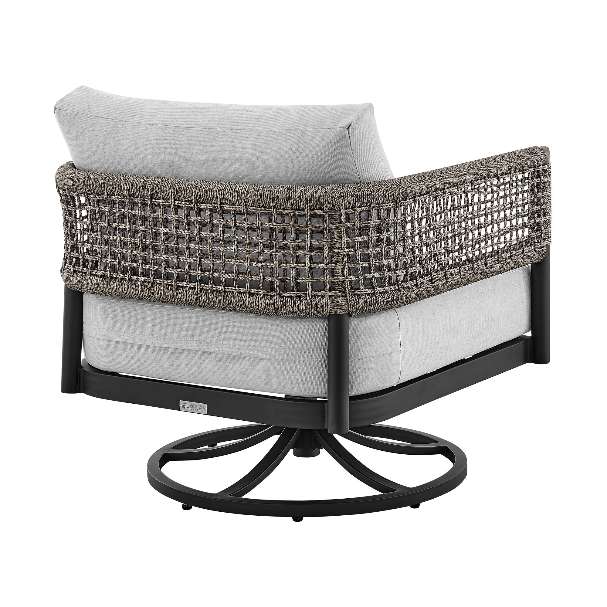 Felicia - And Argiope 3 Piece Patio Outdoor Swivel Seating Set - Black Aluminum With Gray Rope And Cushions