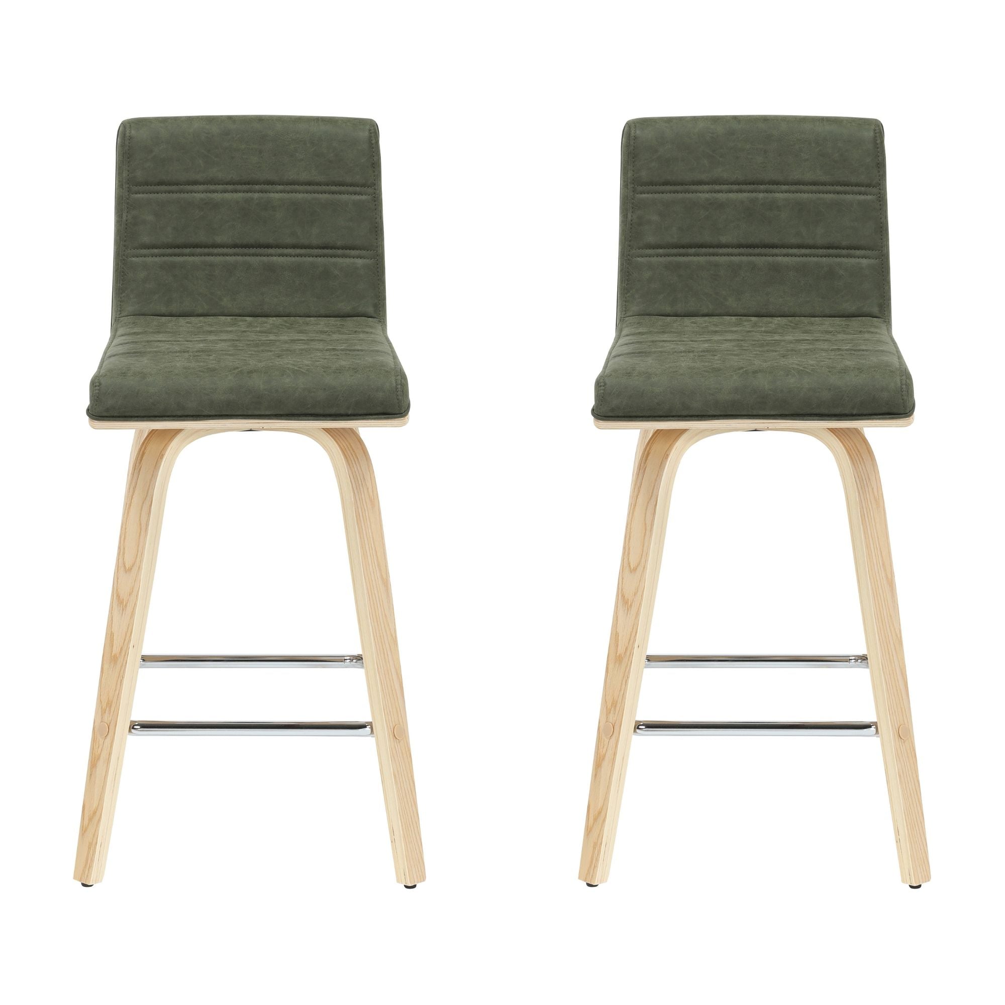 Vienna - 35.5" Swivel Counter Height Square Back Wood Bar Stool With Faux Leather Seat