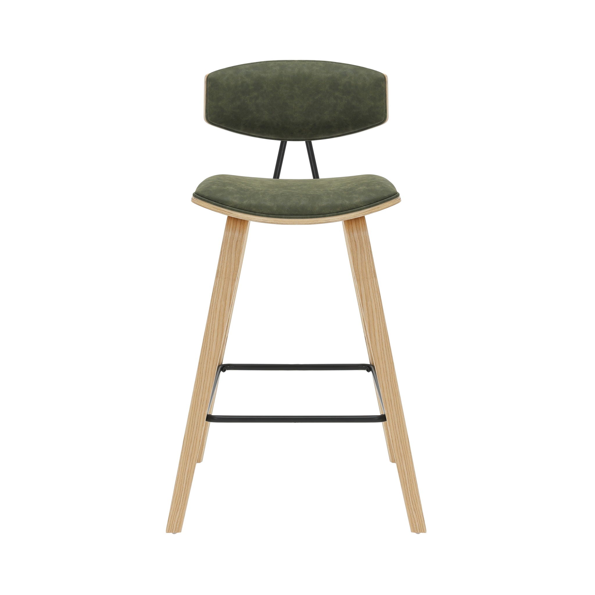 Fox - Counter Height Curved Back Wood Bar Stool With Faux Leather Seat