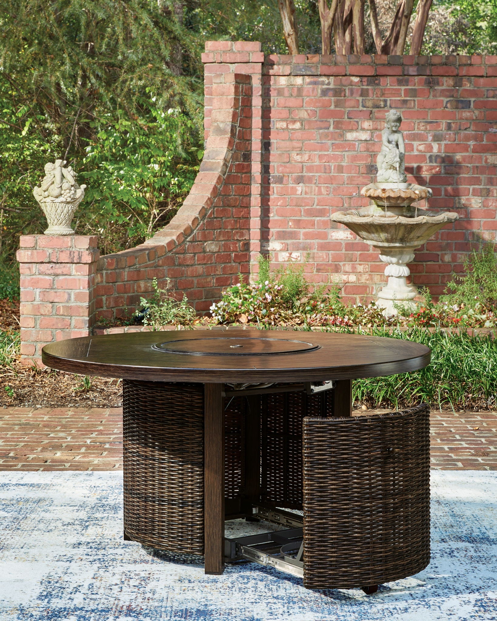 Monterey Point - Round Fire Pit Table - Dark Brown