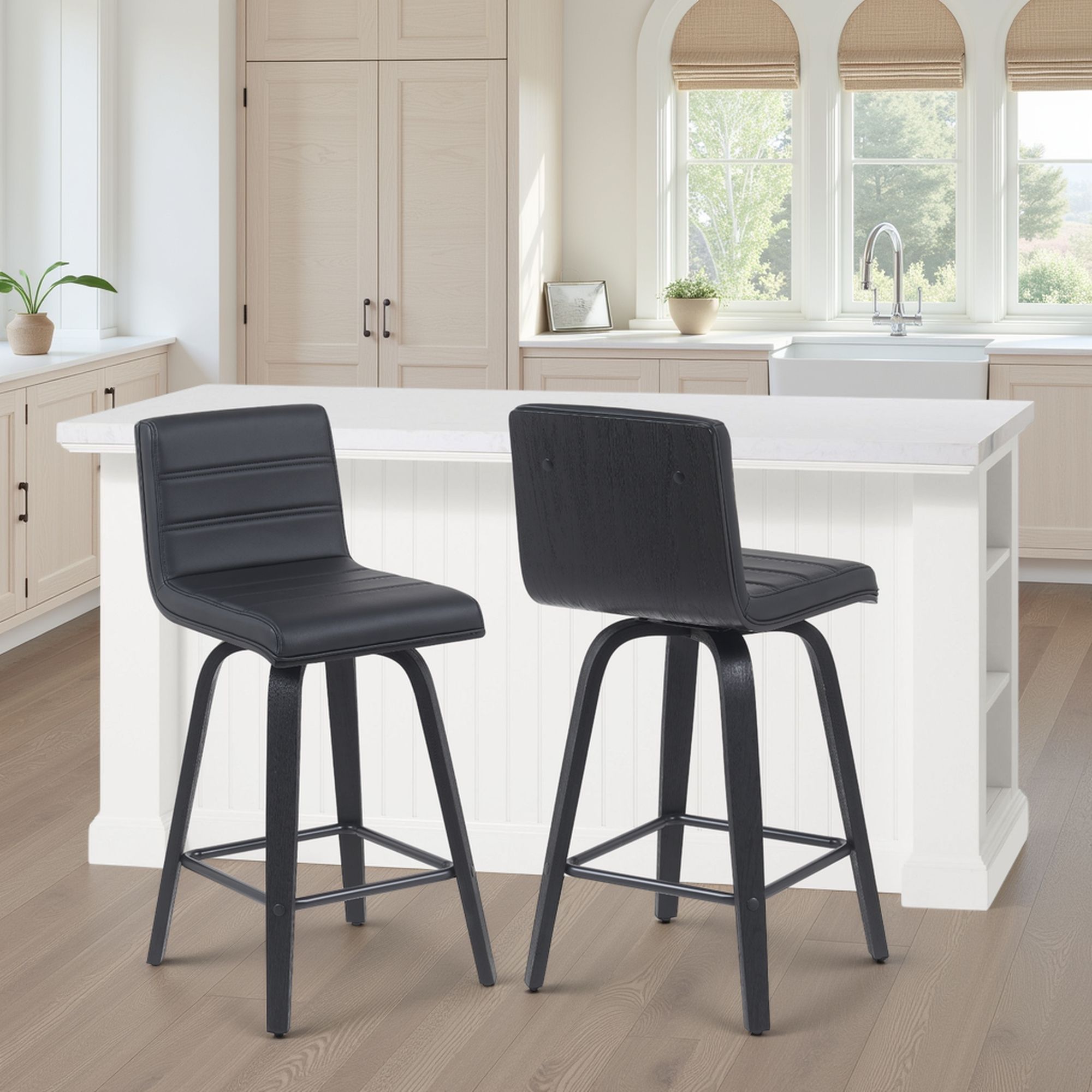 Vienna - Modern Counter Height Swivel Bar Stool - Black Brushed Wood Frame
