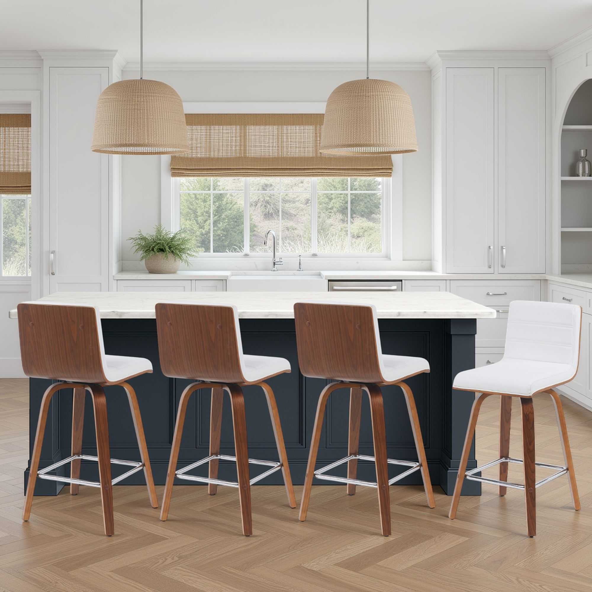 Vienna - Modern Counter Height Swivel Bar Stool - Walnut Finished Wood Frame