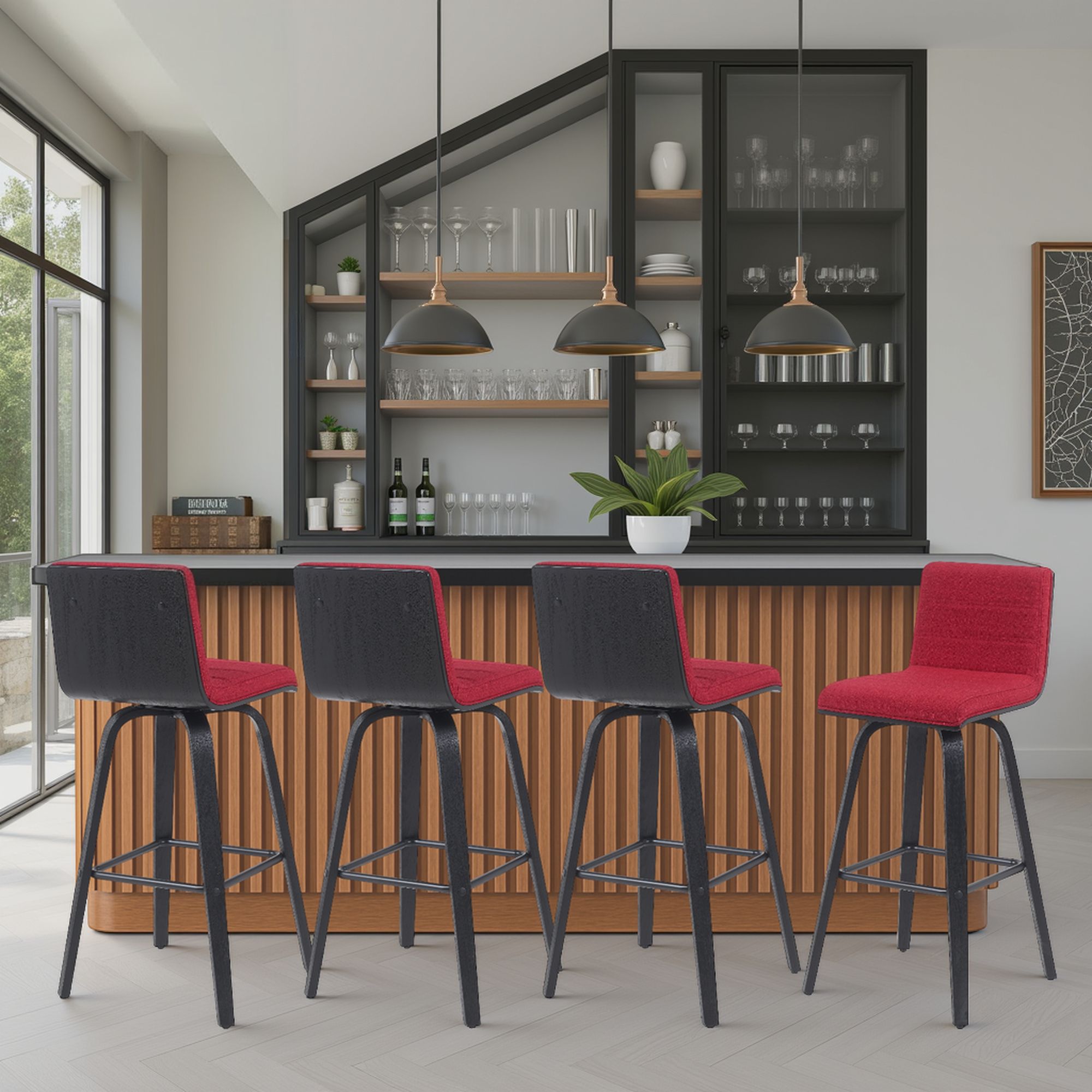 Vienna - Modern Swivel Bar Height Stool - Black Brushed Wood Frame