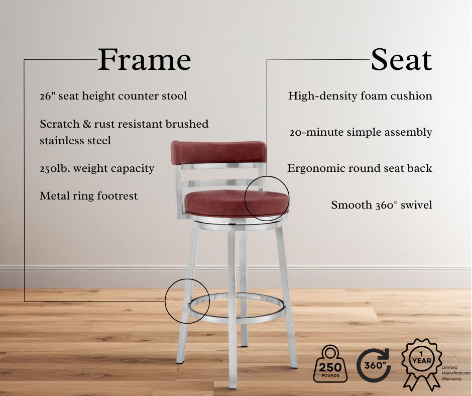 Titana - Swivel Faux Leather And Brushed Stainless Steel Bar Stool