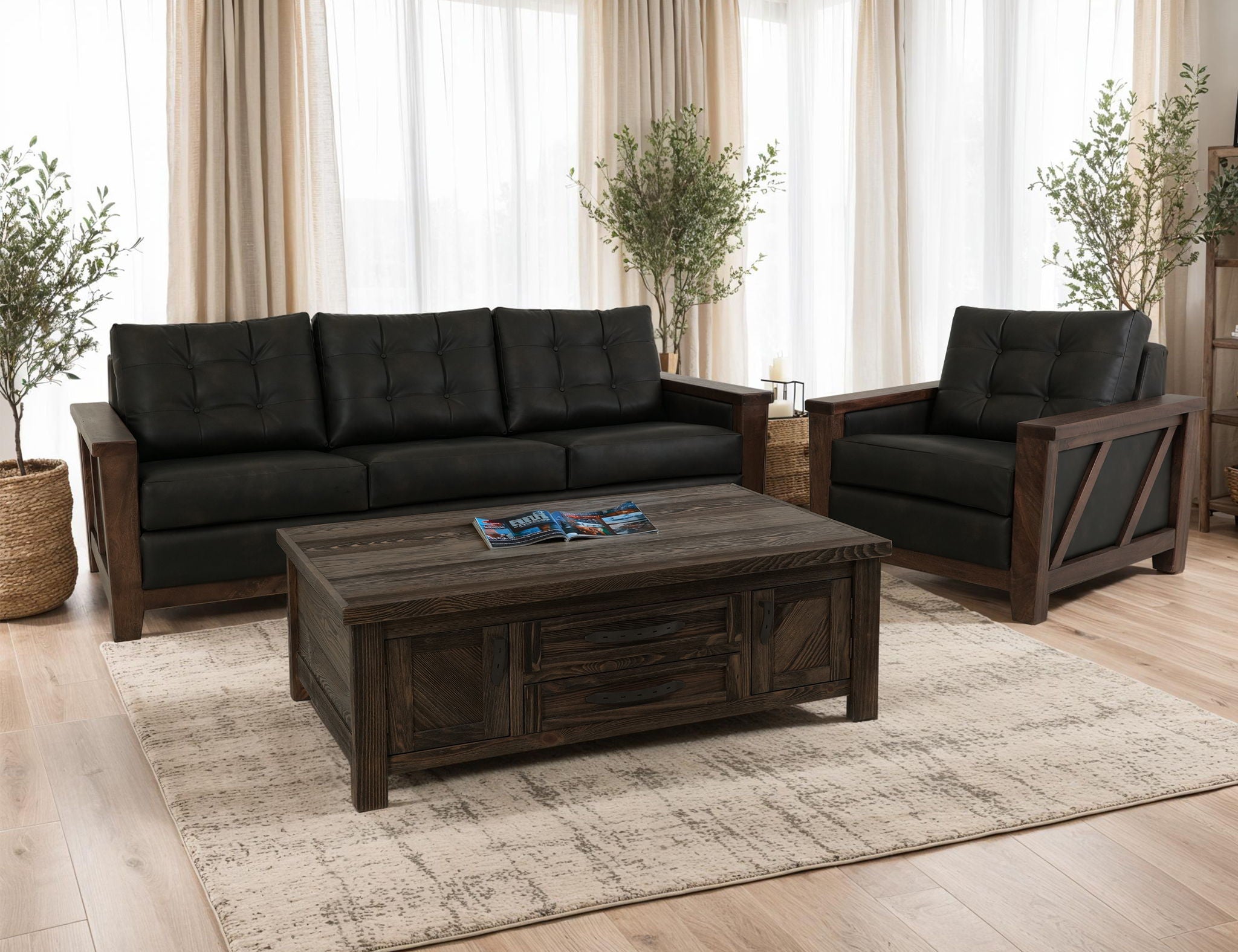 Walnut - Sofa - Licorice Black