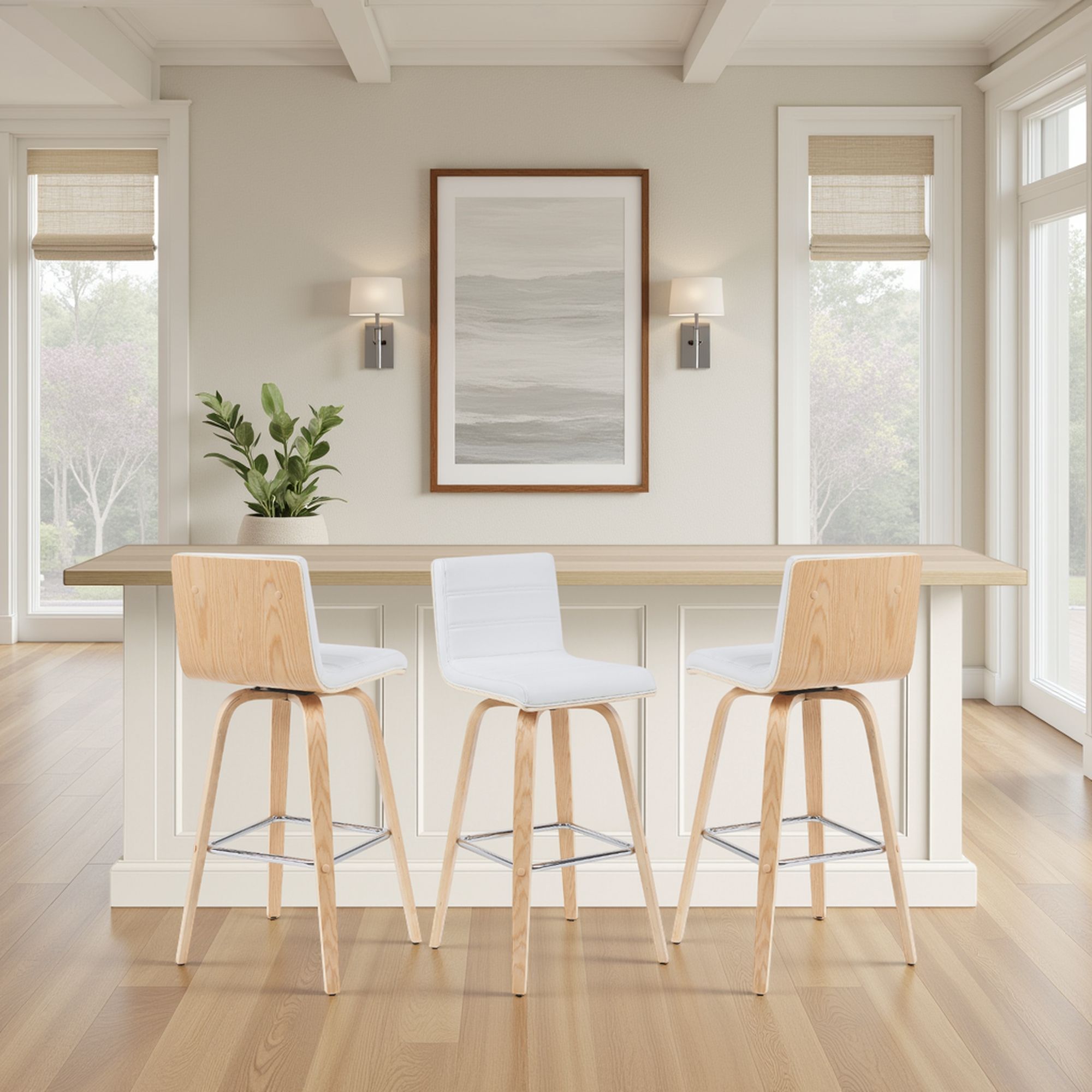 Vienna - Modern Swivel Bar Height Stool - Patterned Oak Wood Frame