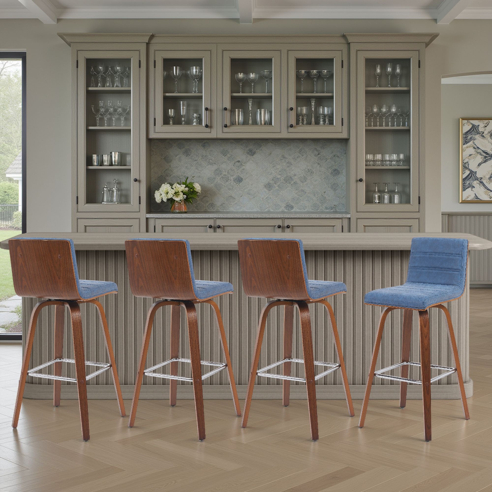 Vienna - Modern Swivel Bar Height Stool - Walnut Finished Wood Frame