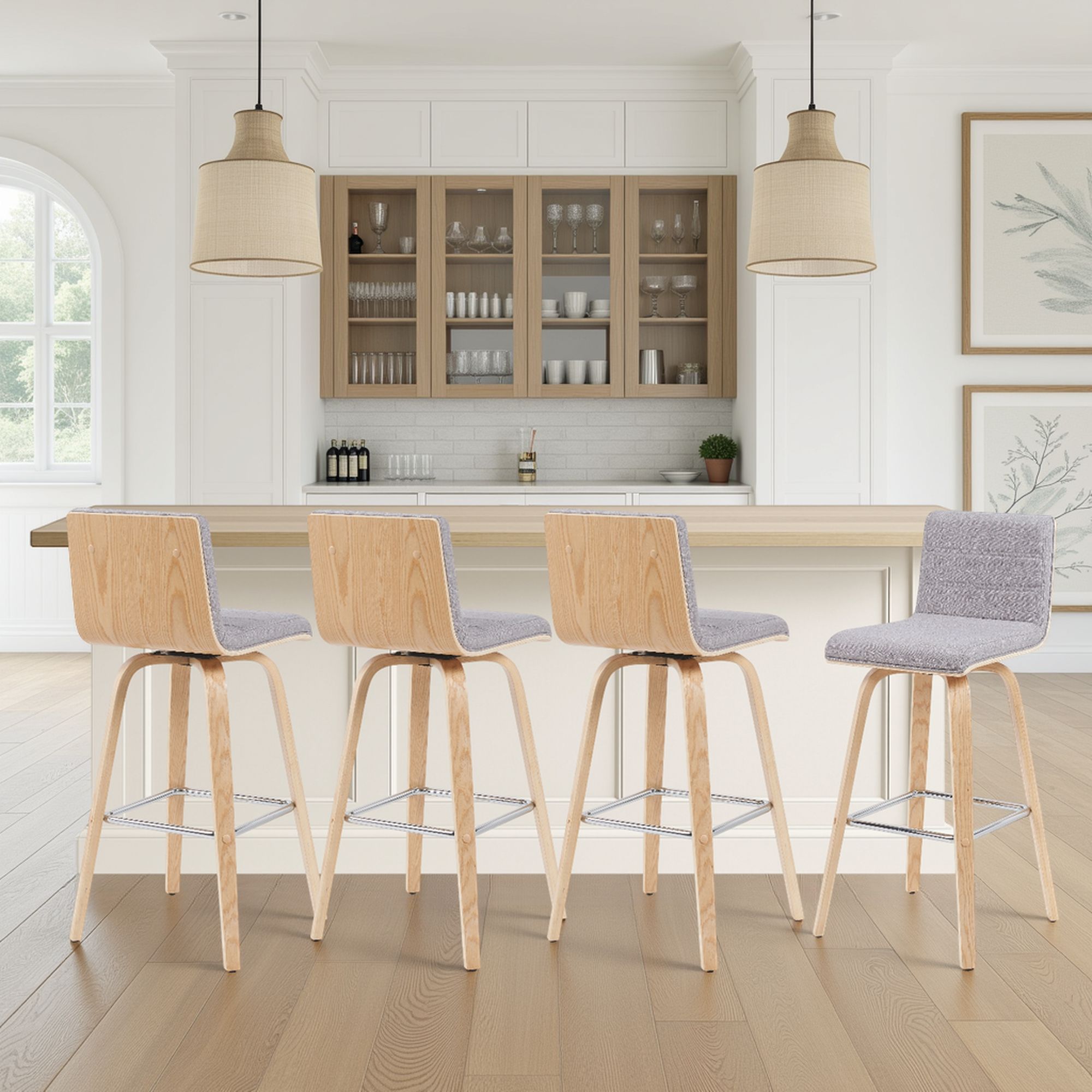 Vienna - Modern Swivel Bar Height Stool - Patterned Oak Wood Frame