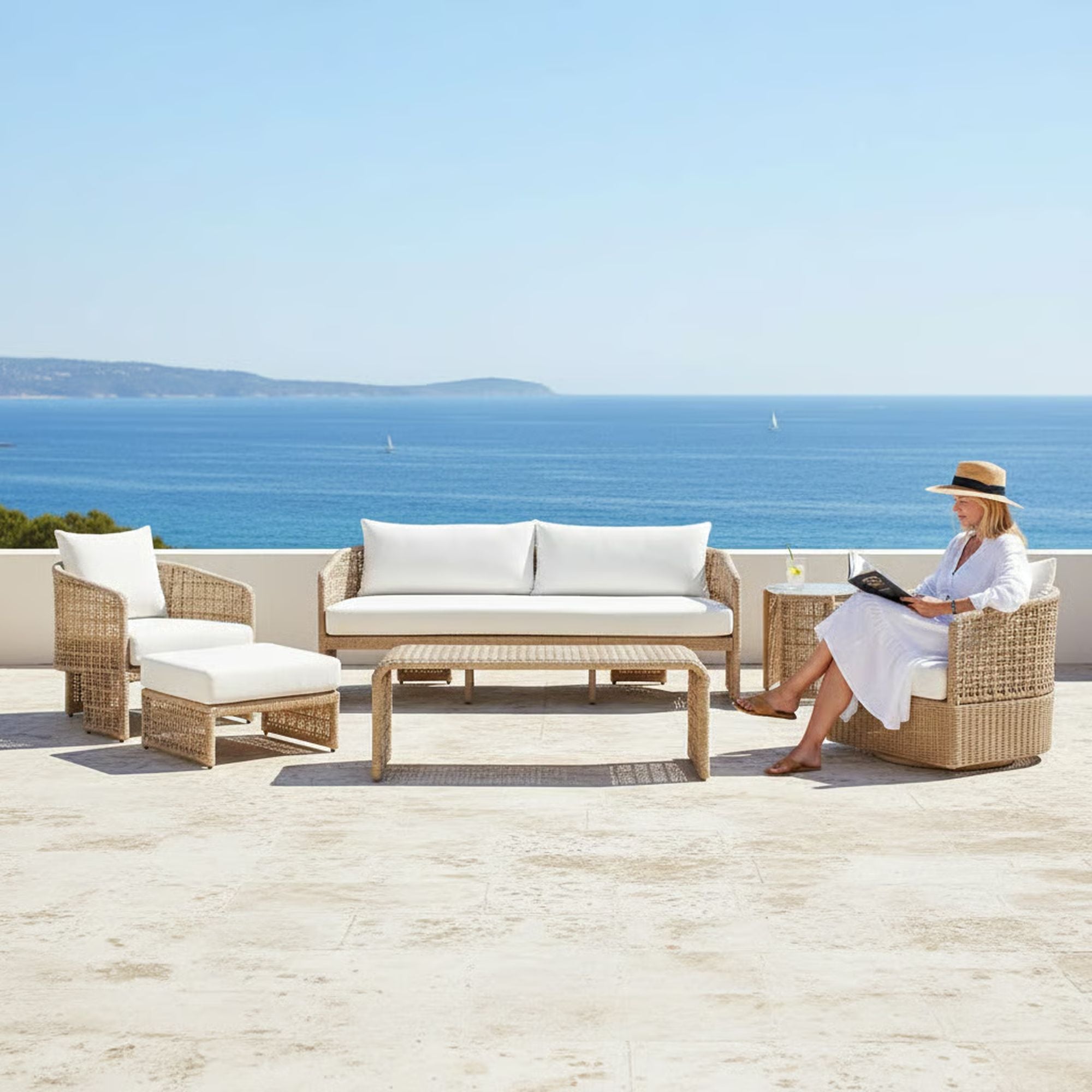 Driftbay - Powder Coated Metal Outdoor Conversation Set With Cushions