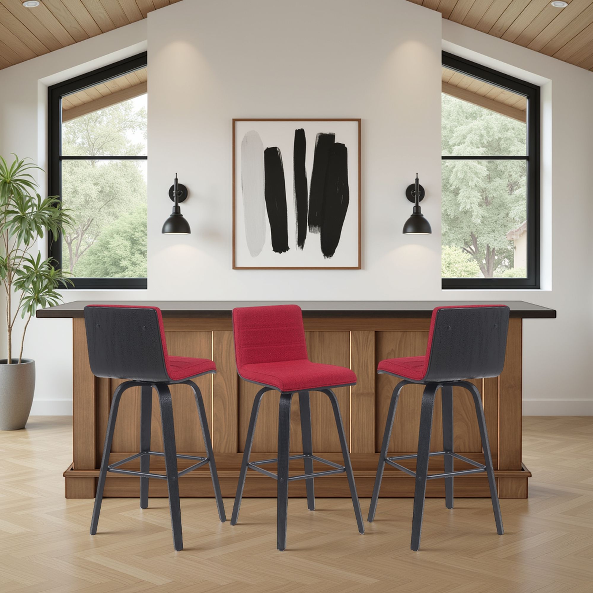 Vienna - Modern Swivel Bar Height Stool - Black Brushed Wood Frame