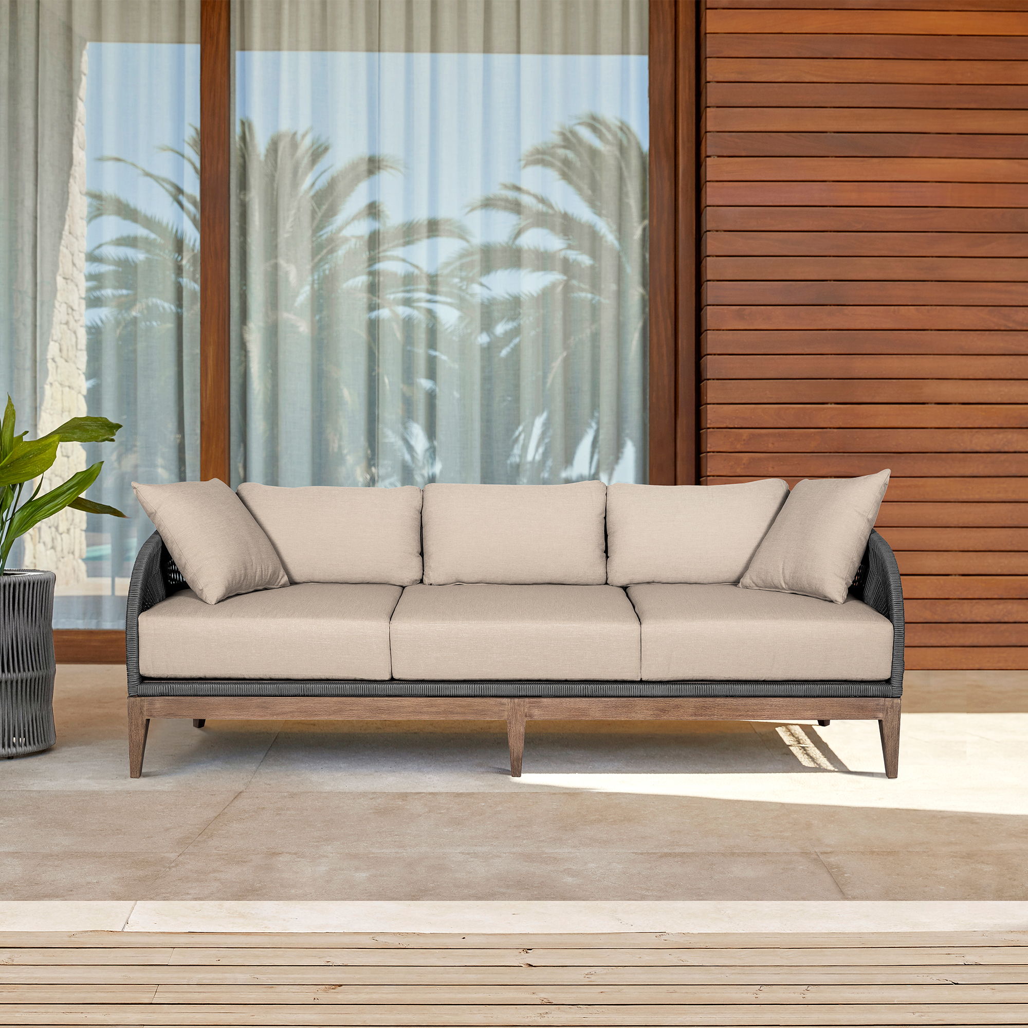 Orbit - Outdoor Patio Sofa - Weathered Eucalyptus / Taupe