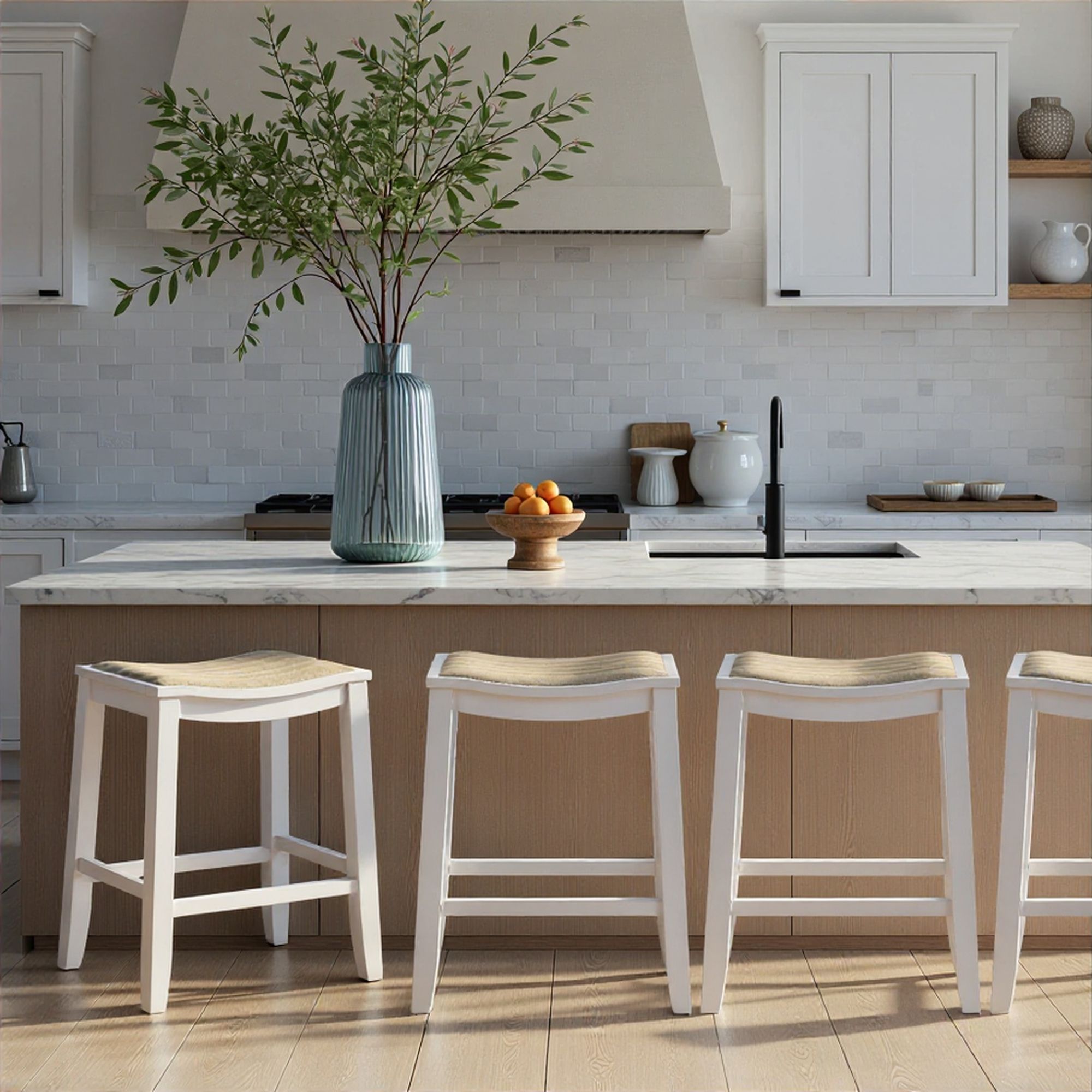 Iyani - Coastal Modern Wood Counter Height Kitchen Bar Stool