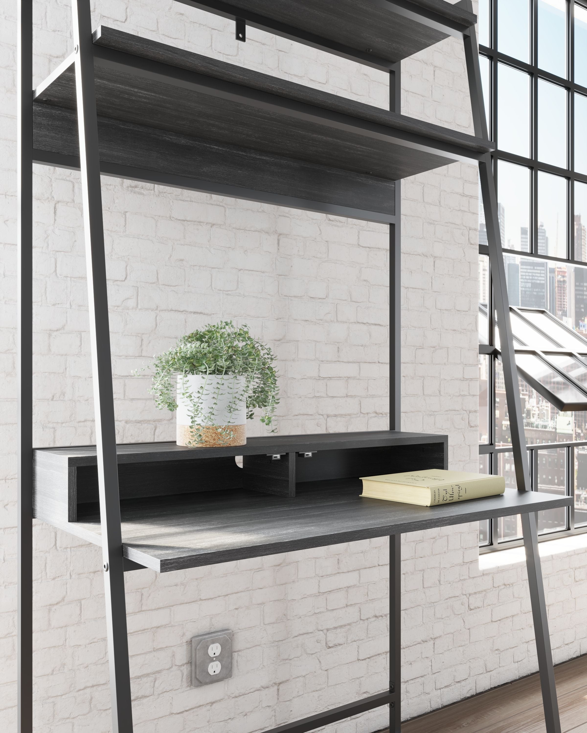Yarlow - Home Office Desk and Shelf - Black