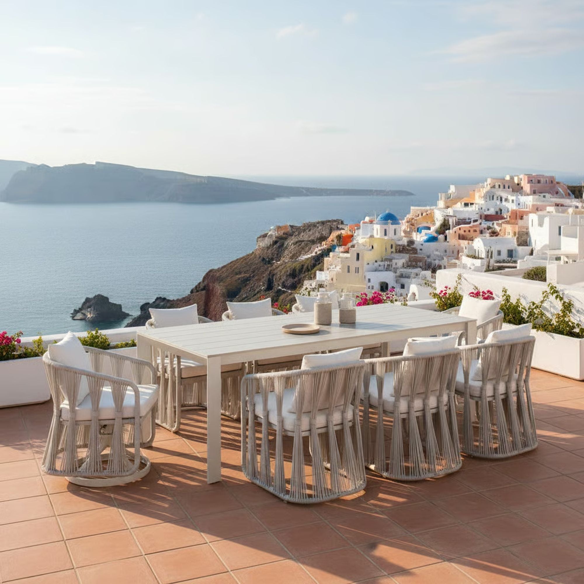 Breeze - Powder Coated Rectangle Metal Outdoor Dining Set With Cushions