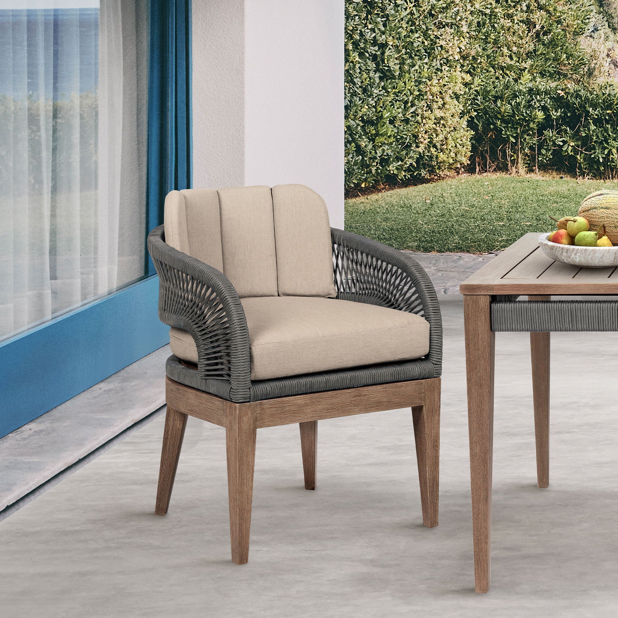 Orbit - Outdoor Patio Dining Chair - Weathered Eucalyptus / Taupe