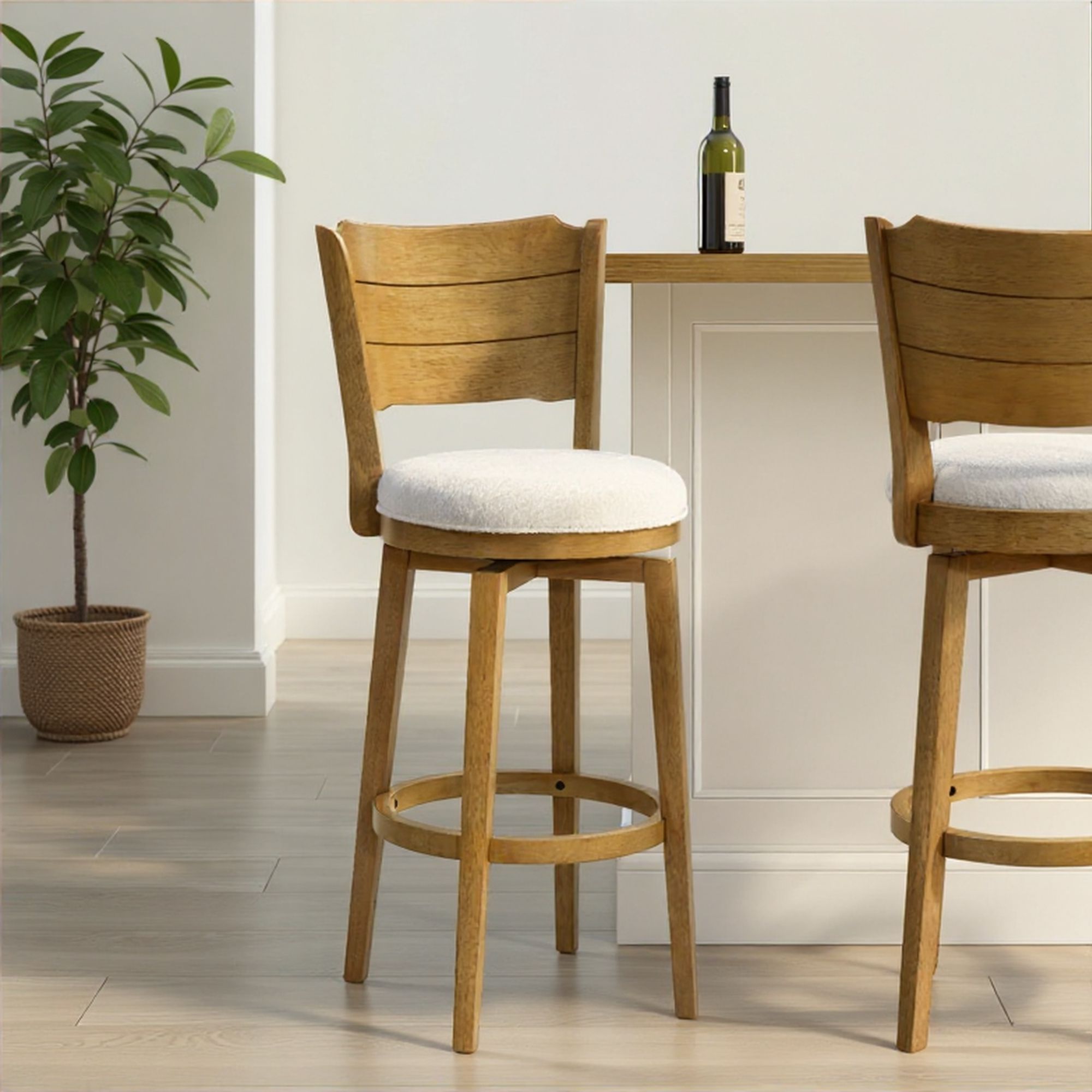 Winsley - Coastal Modern Swivel Wood Bar Height Kitchen Bar Stool