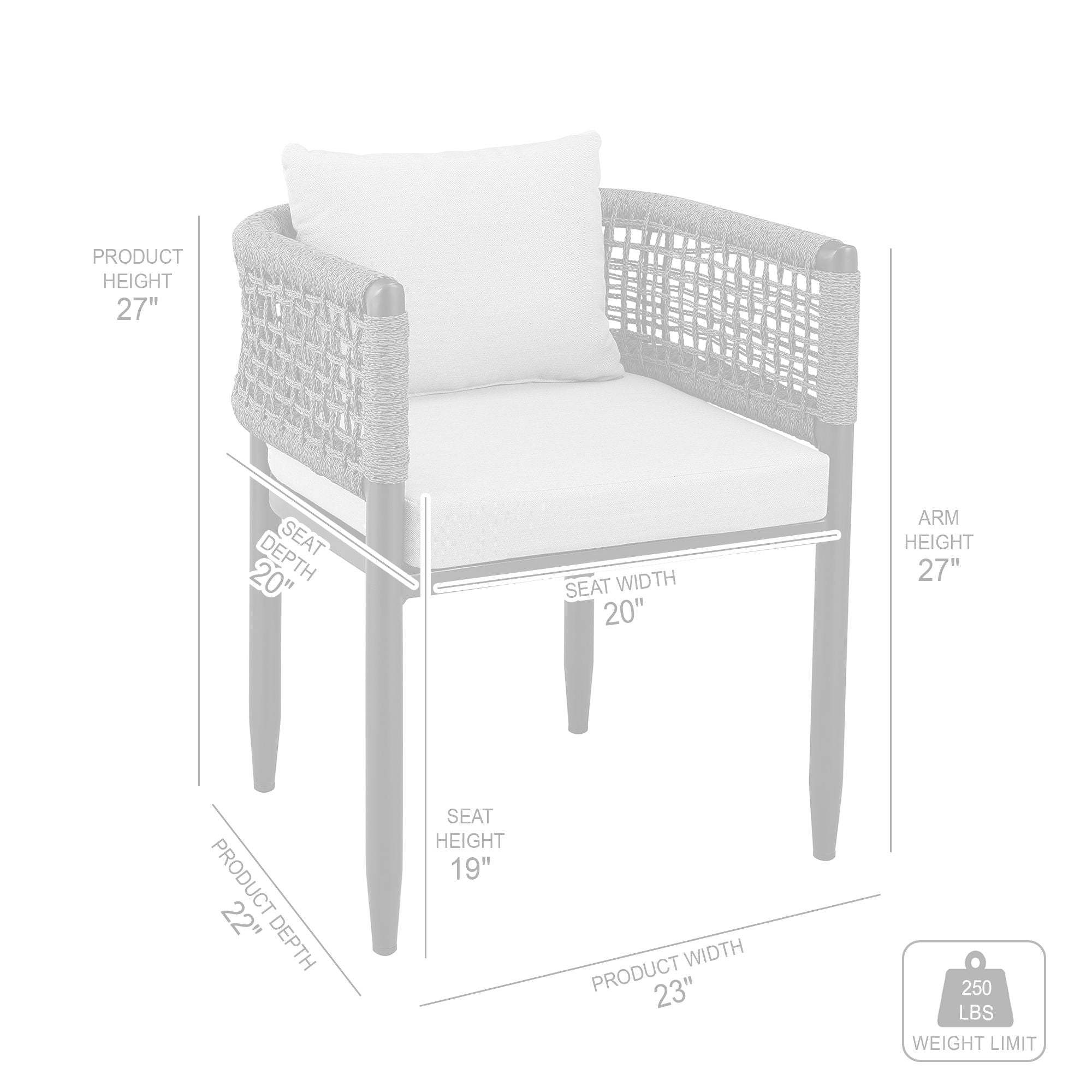 Alegria - Outdoor Patio Dining Chair In Aluminum With Gray Rope And Cushions - (Set Of 2)