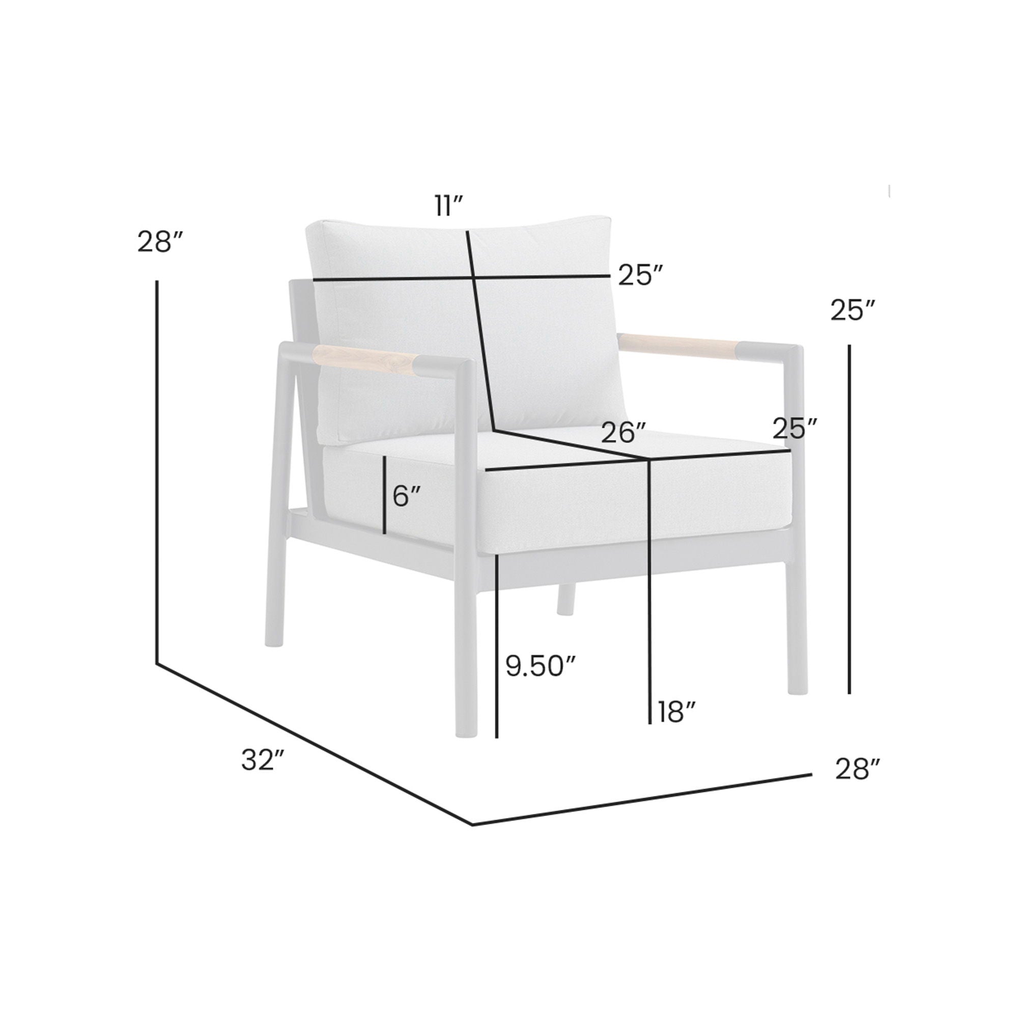 Crown - Aluminum And Teak Wood Outdoor Chair - Black / Dark Gray