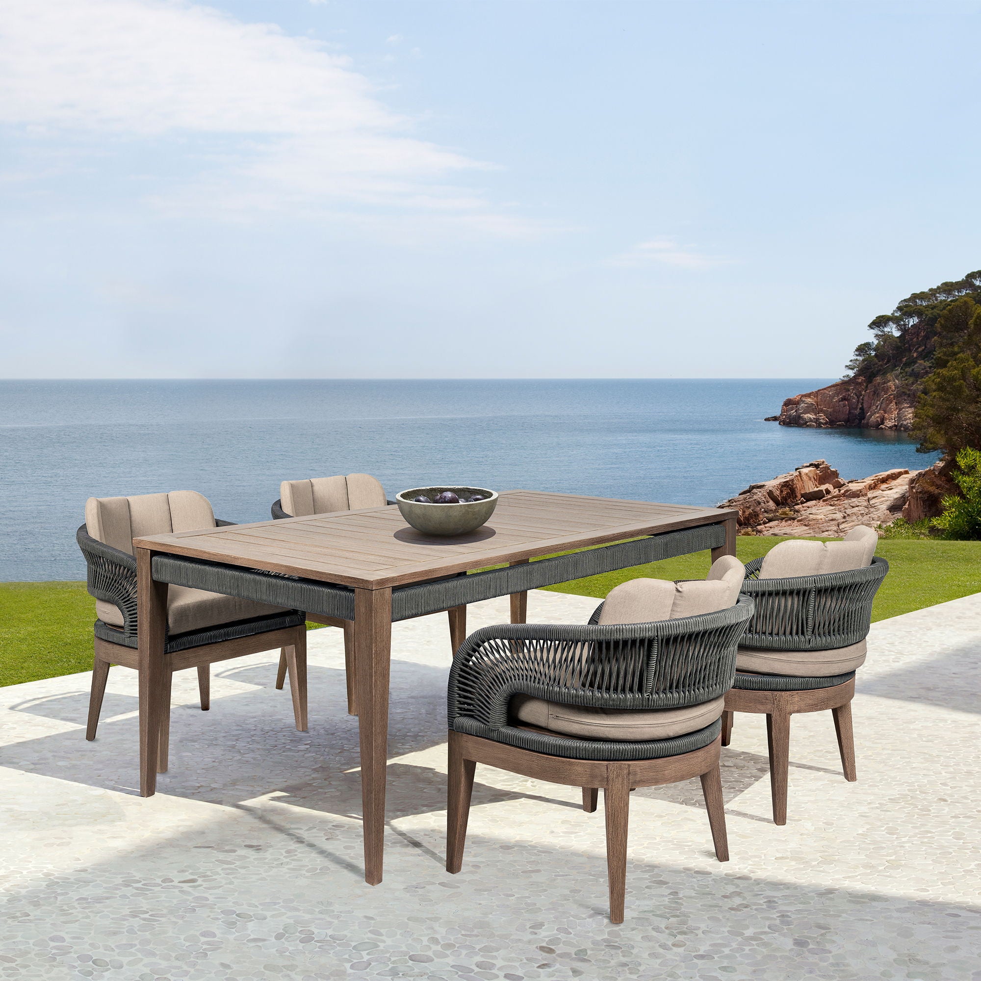 Orbit - 5 Piece Outdoor Patio Dining Set - Weathered Eucalyptus / Taupe