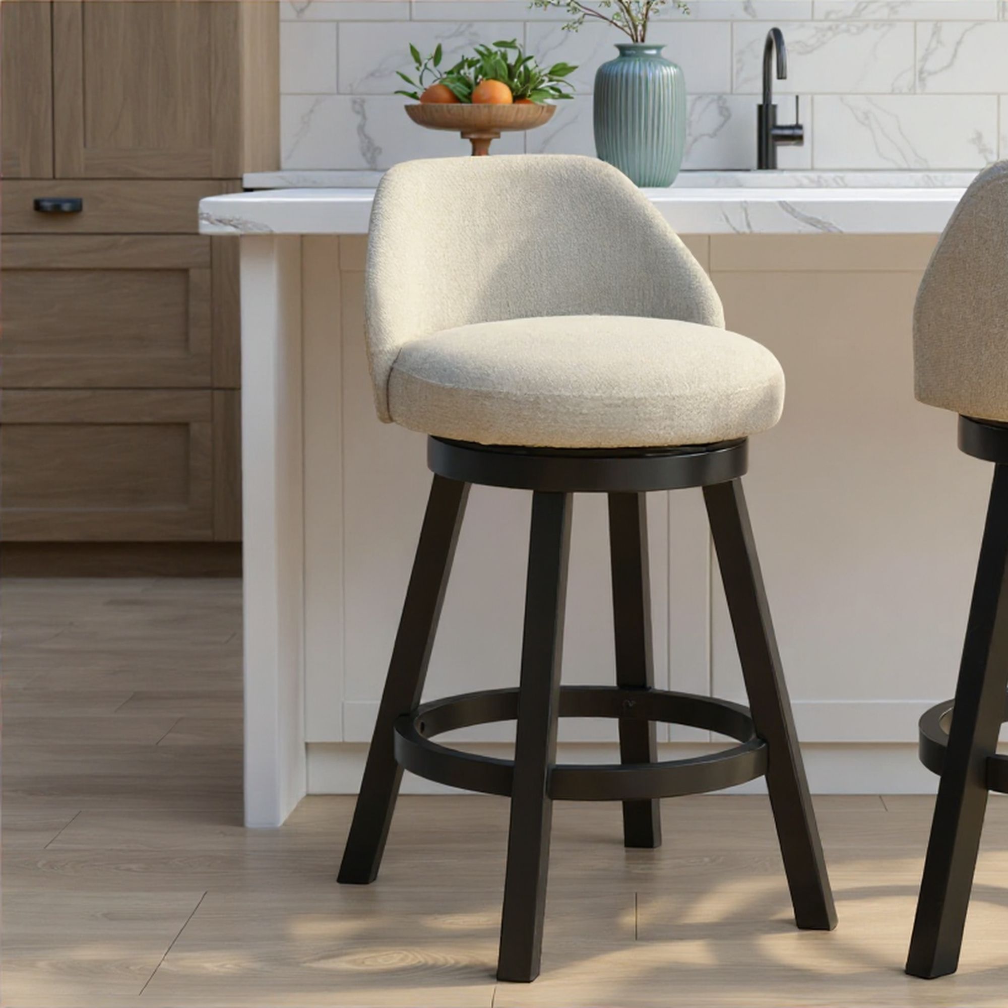 Erika - Modern Transitional Swivel Wood Counter Height Kitchen Bar Stool
