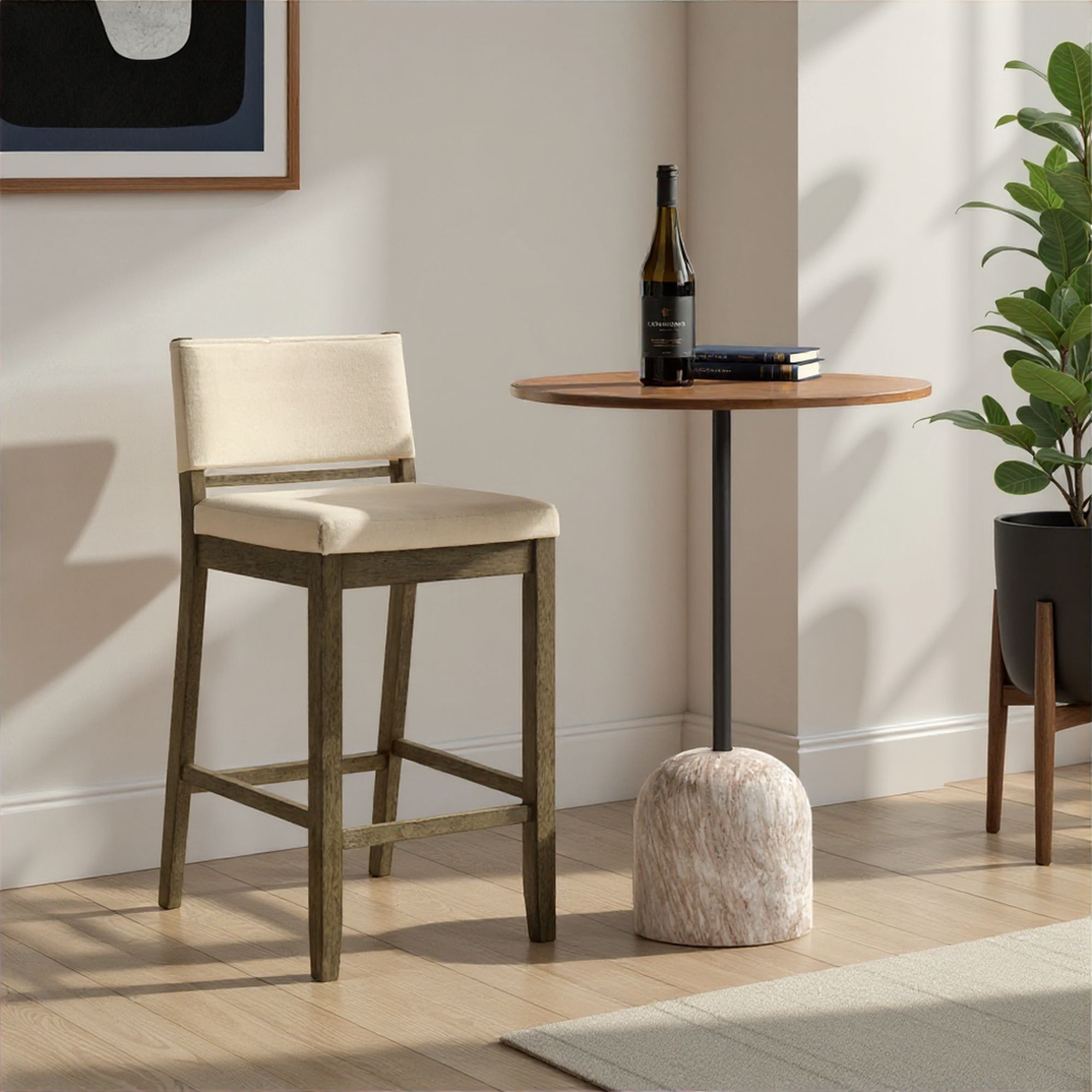 Yaneli - Contemporary Natural Wood Bar Height Kitchen Bar Stool