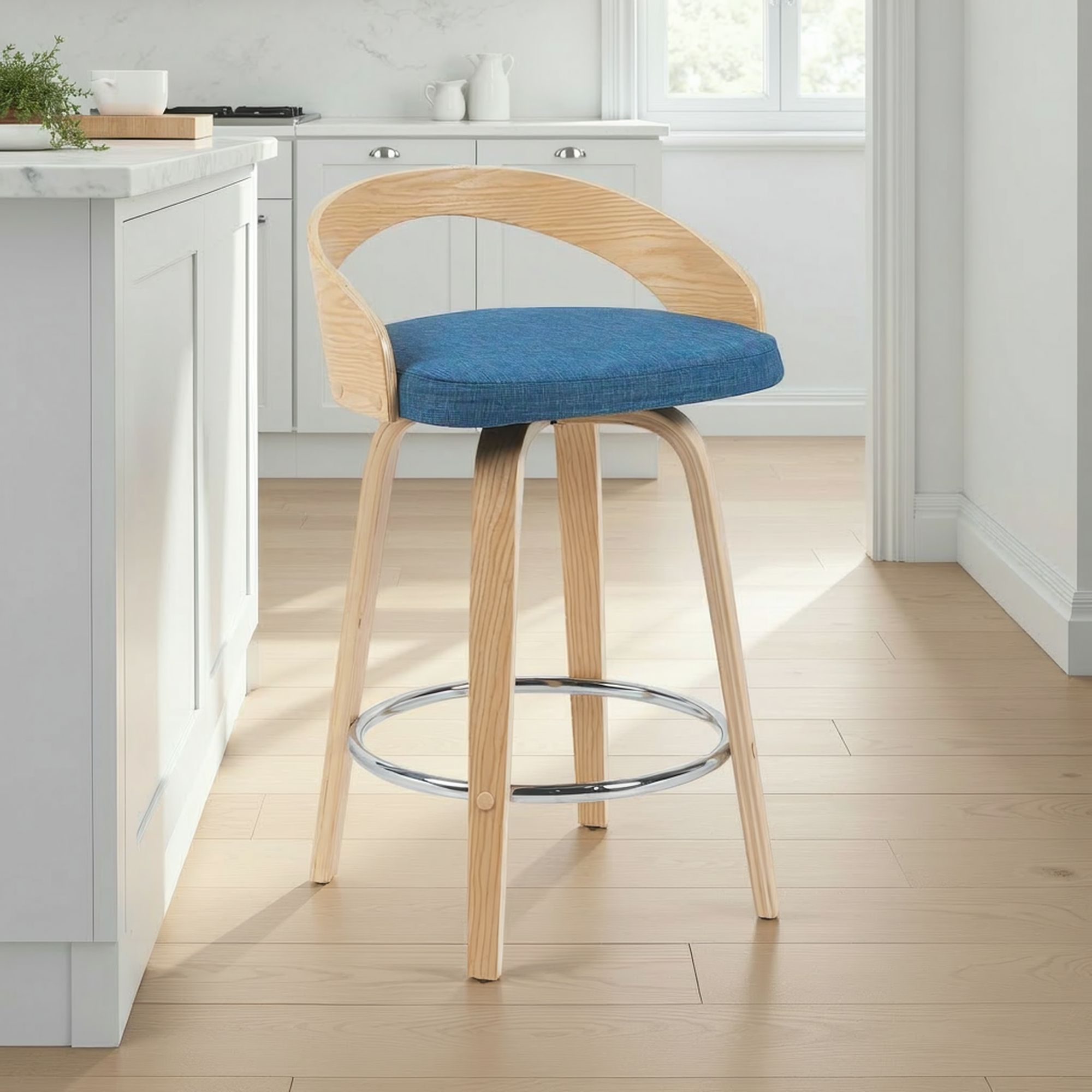 Sonia - Modern Swivel Counter Height Bar Stool - Patterned Oak Wood Finish